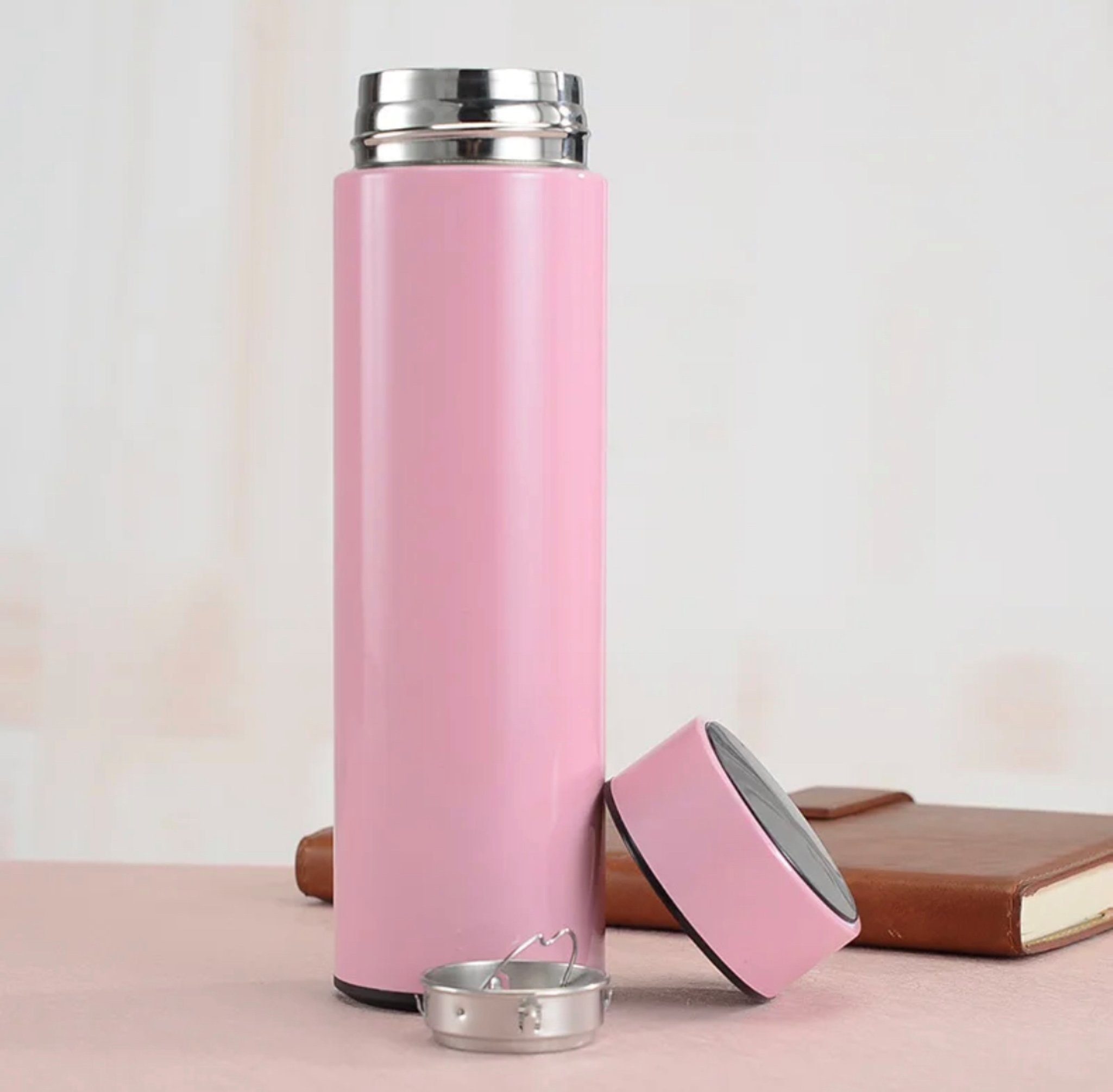 sofort (Reinigungsbürste) bei Isolier ml Berührung Botells Pink ideal ersichtliche Flasche Babynahrung LCD 500 auslaufsicher, Temperaturanzeige, Thermoflasche Edelstahl, bei Temperatur