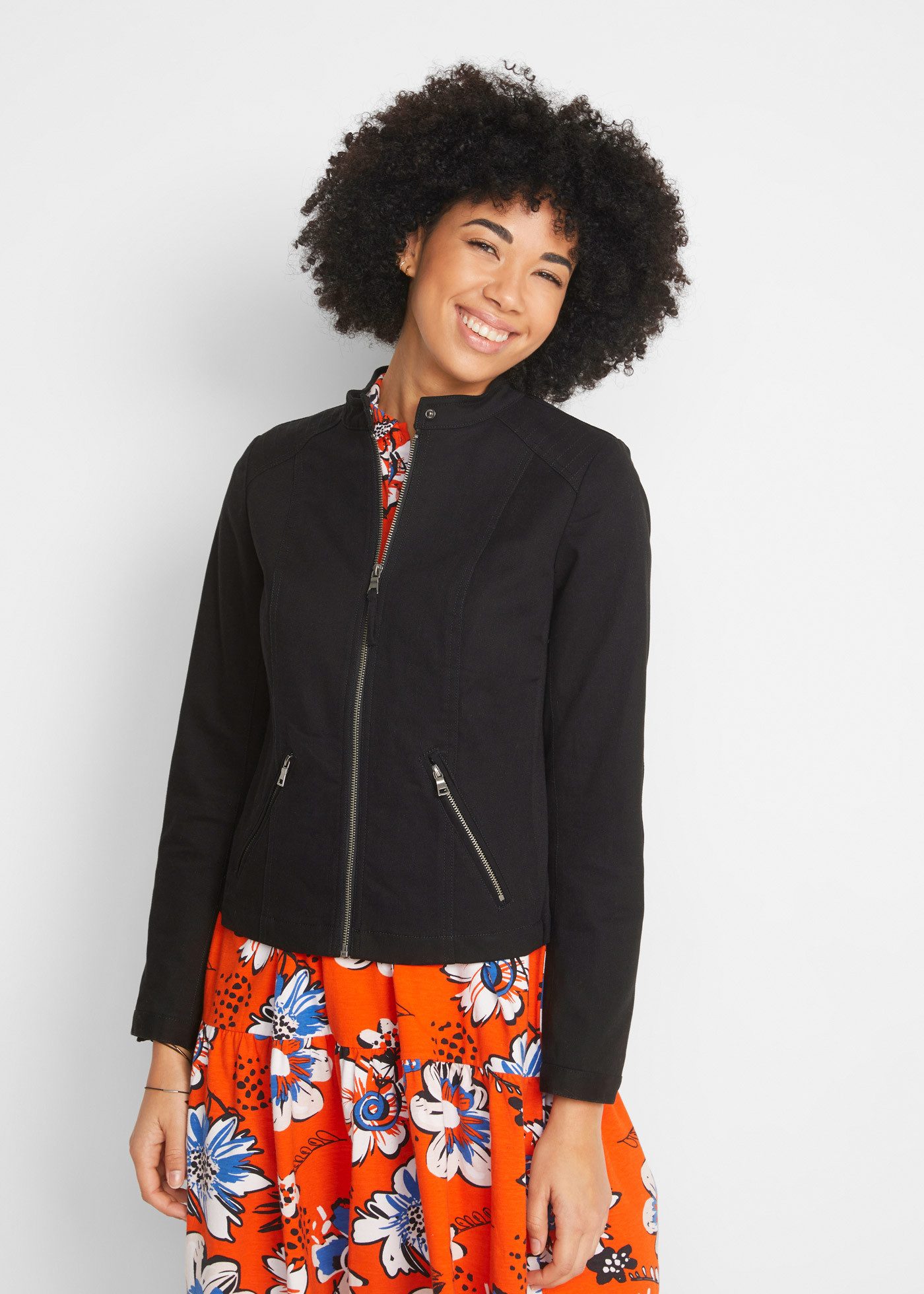 bonprix Bikerjacke mit seitlichen Stretcheinsätzen, Langarm-Design