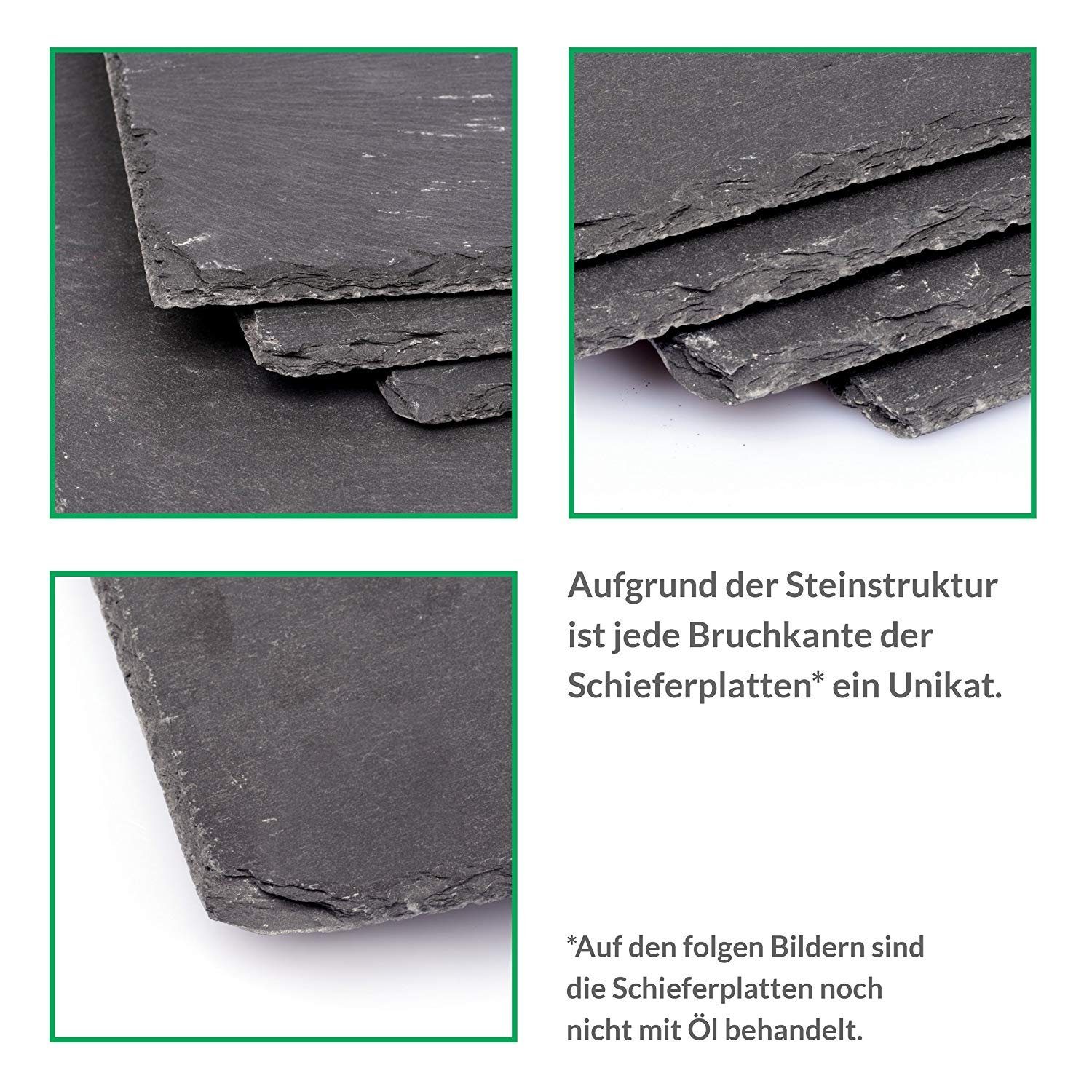 Lumaland Servierplatte Schieferplatten mit 4 cm 6-tlg), Füßen 30x20 aus Moosgummi, (Set, Schiefer