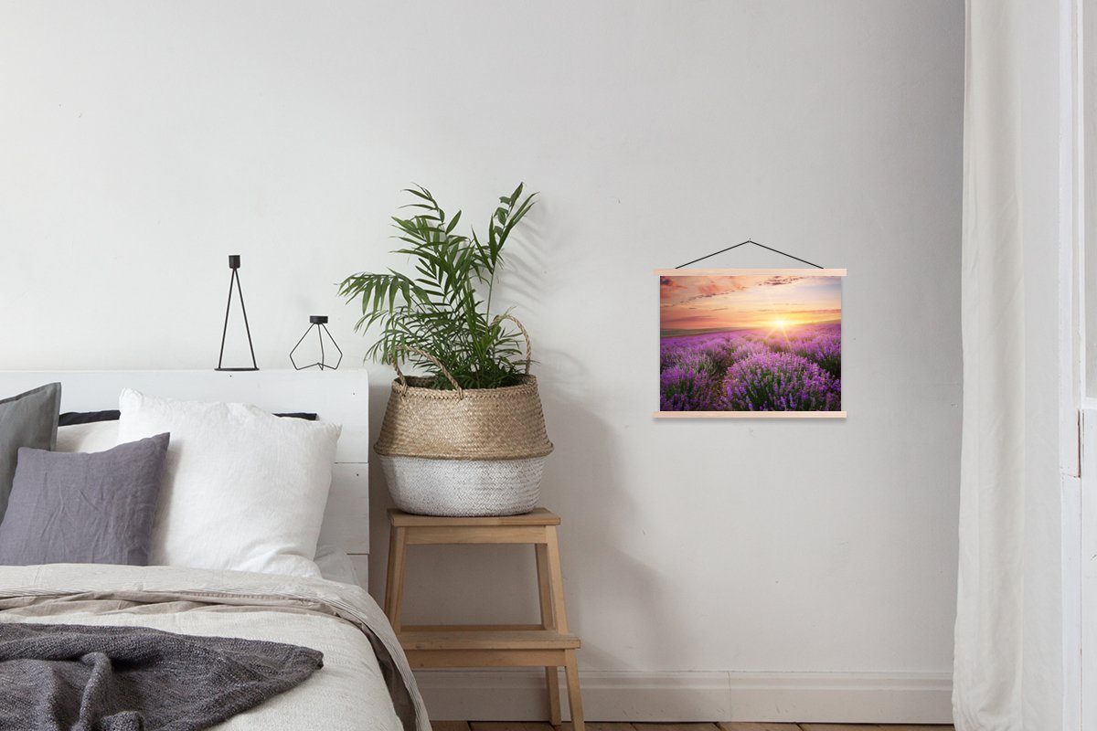 MuchoWow Poster Lavendel - Wohnzimmer, - Blumen, St), Bilderleiste, Posterleiste, (1 Magnetisch Sonne Textilposter für