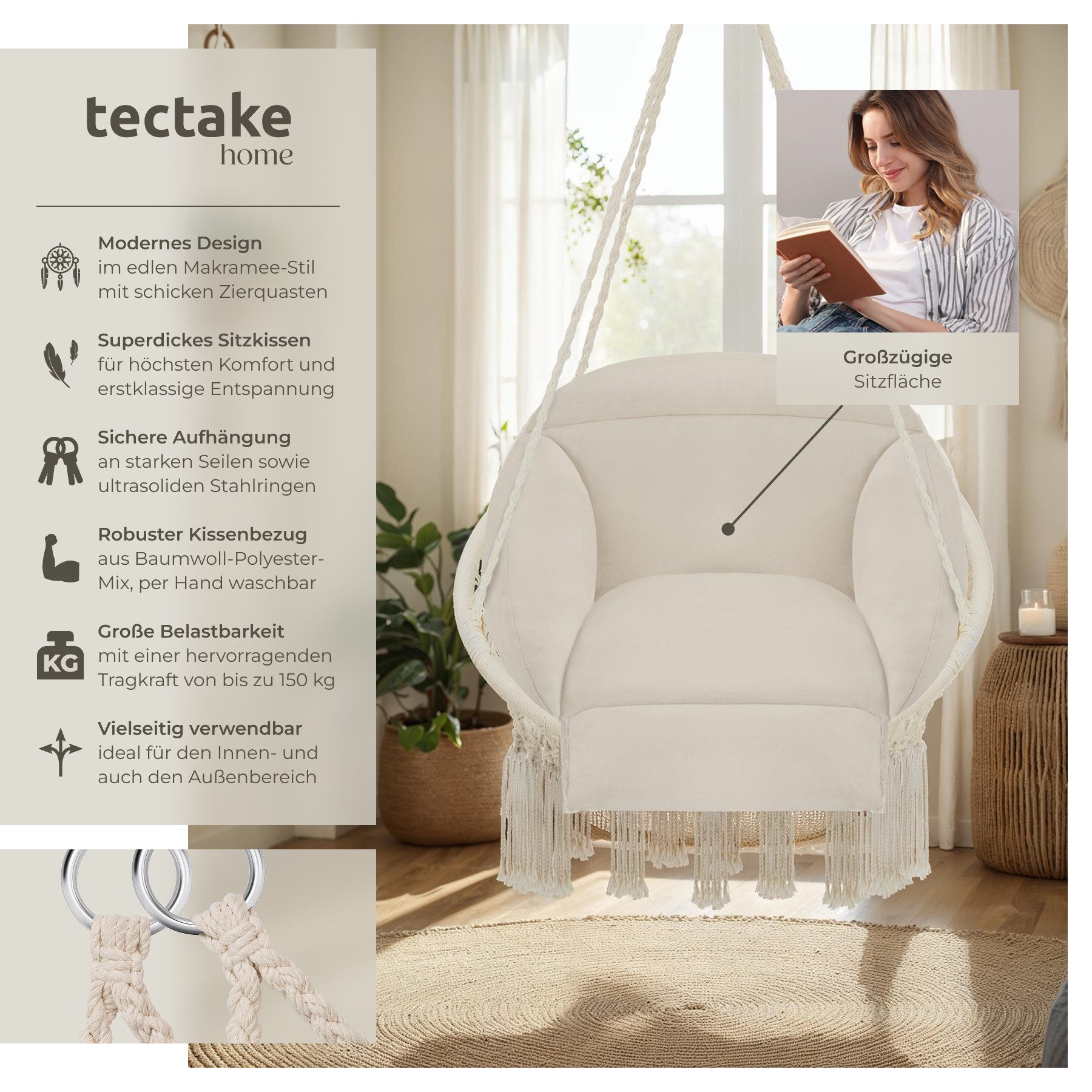 tectake Hängesessel Samira, mit dickem Sitzkissen günstig online kaufen