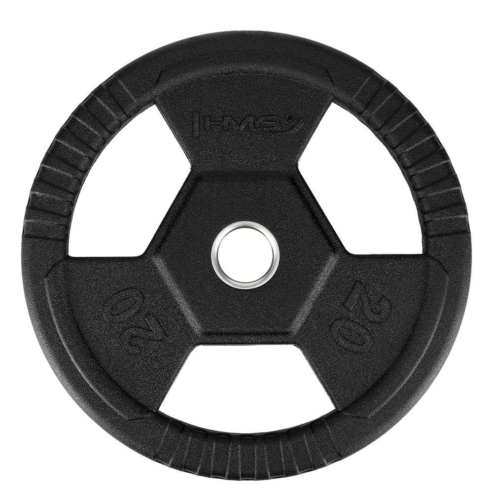 HMS Hantelscheibe Gewichtsscheibe Olympiascheibe Krafttraining, 20.0 kg, (Spar-Set, 1-tlg., 44 cm gummiert), gummiert, Griffaussparungen, olympisch 51 mm