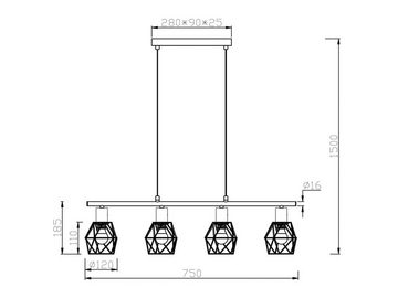 meineWunschleuchte Pendelleuchte, ohne Leuchtmittel, Industrial Gitter mehrflammig Rost Optik 75cm, Küchenlampen hängend