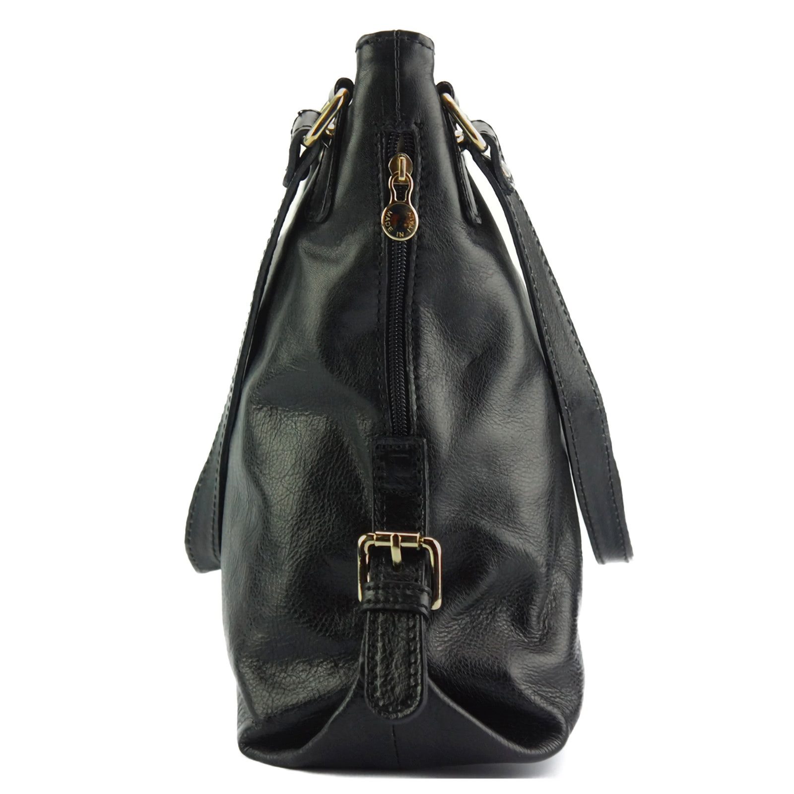 FLORENCE Schultertasche Florence Echtleder Damen Schultertasche (Schultertasche), Damen Leder Schultertasche, Henkeltasche, Shopper, schwarz ca. 40cm