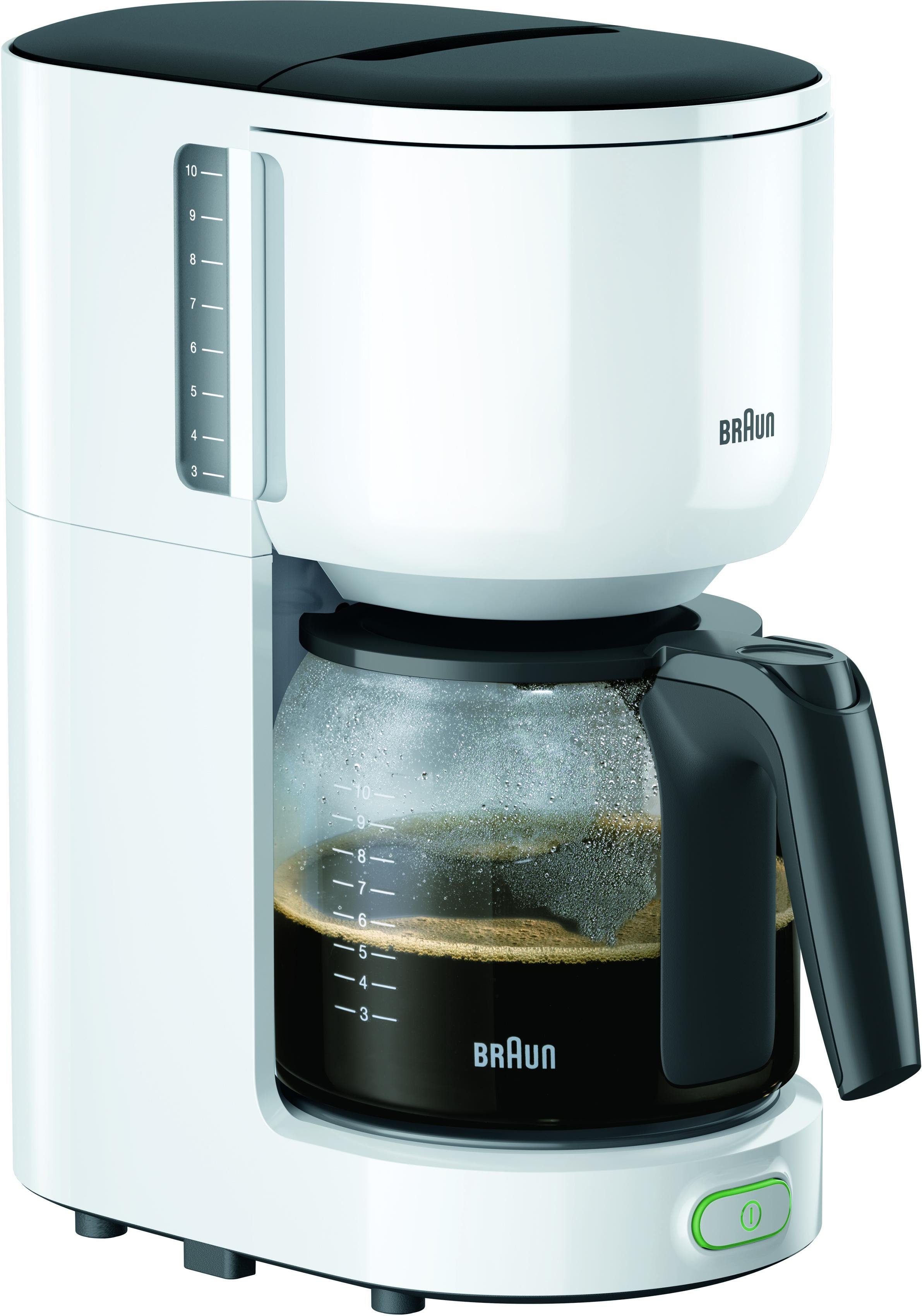 Braun Filterkaffeemaschine KF 3120 WH, Papierfilter 1x4, 1.000 W, automatische Abschaltung, herausnehmbarer Filterkorb