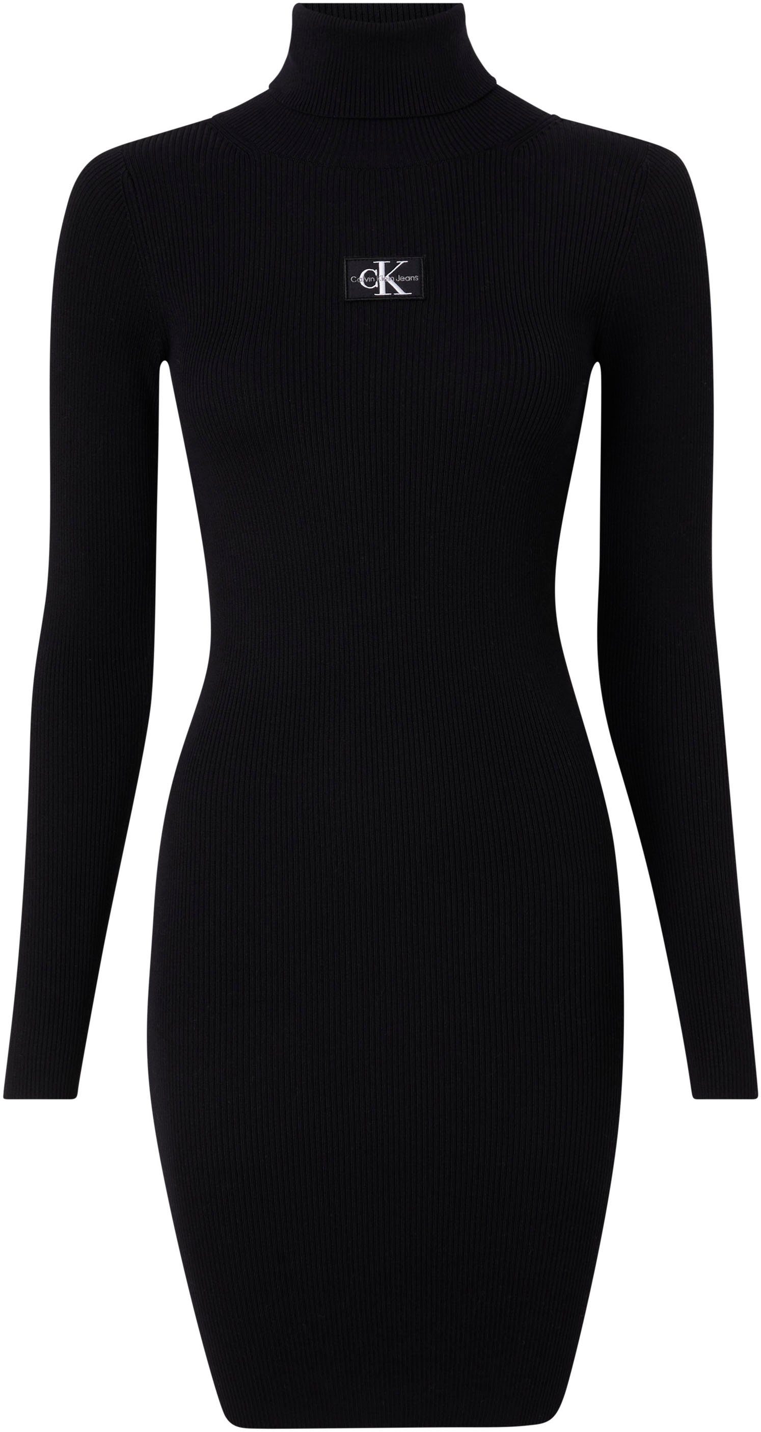 Calvin Klein Jeans Strickkleid BADGE Black SWEATER DRESS ROLL Ck NECK