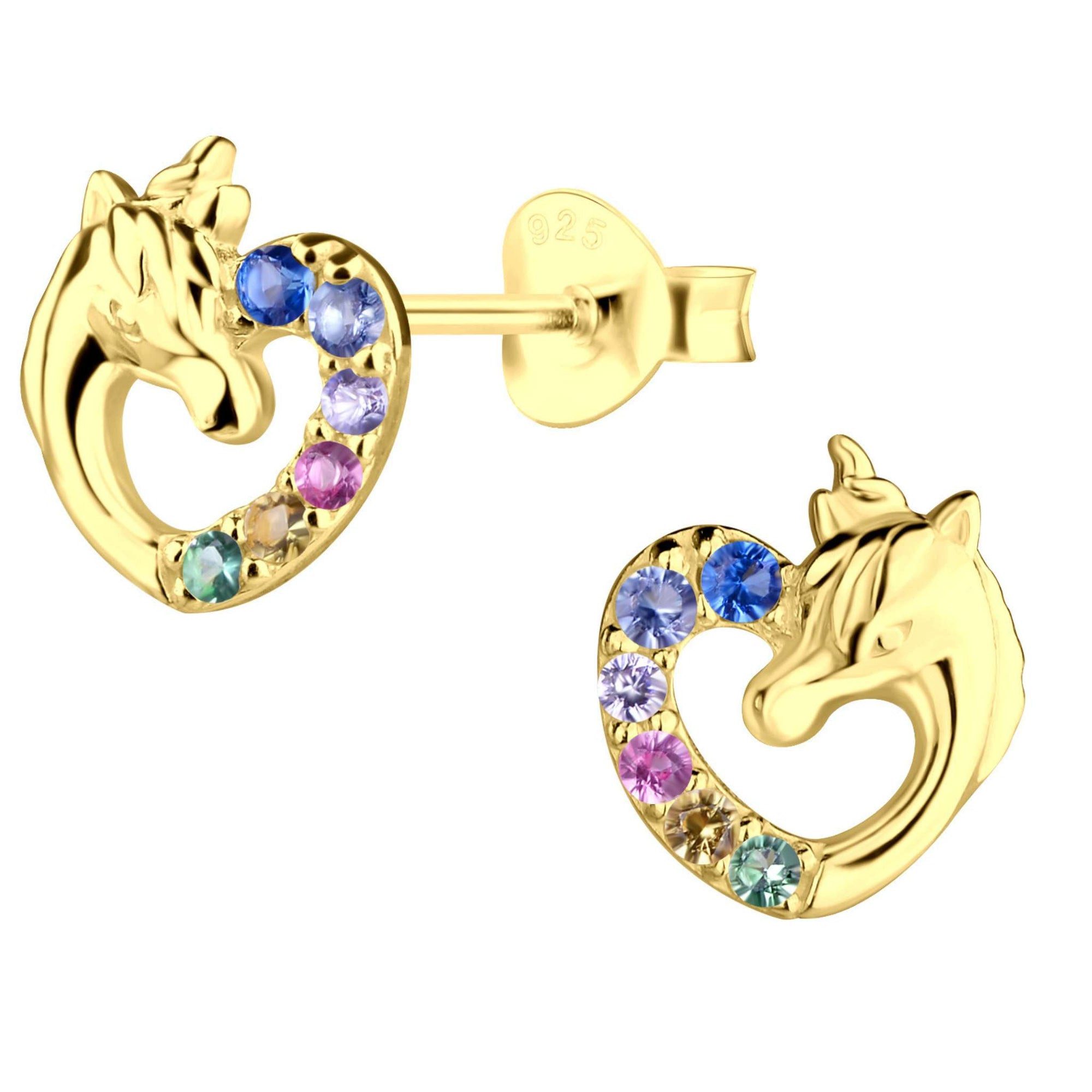 schmuck23 Paar Ohrstecker Ohrringe Einhorn Zirkonia 925 Silber vergoldet Kinderohrringe