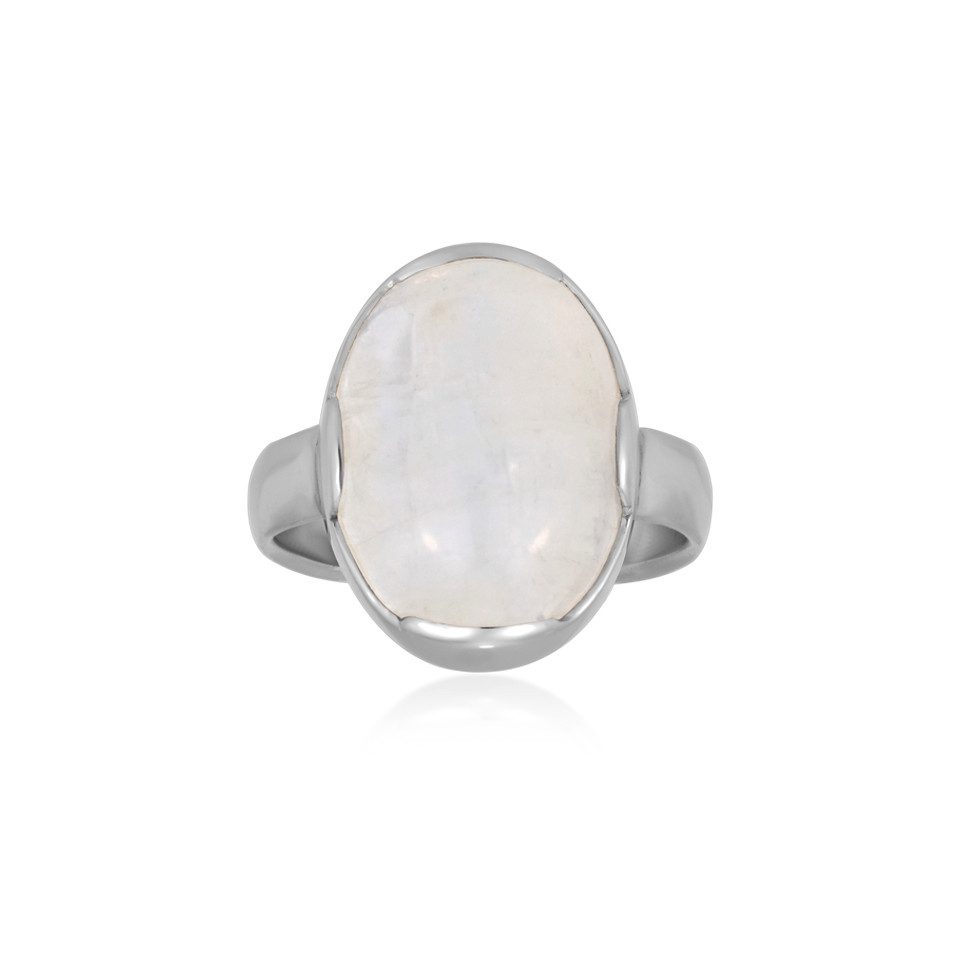 Solitärring Schillernder Bihar Regenbogen Mondstein Silber Ring, 8ct