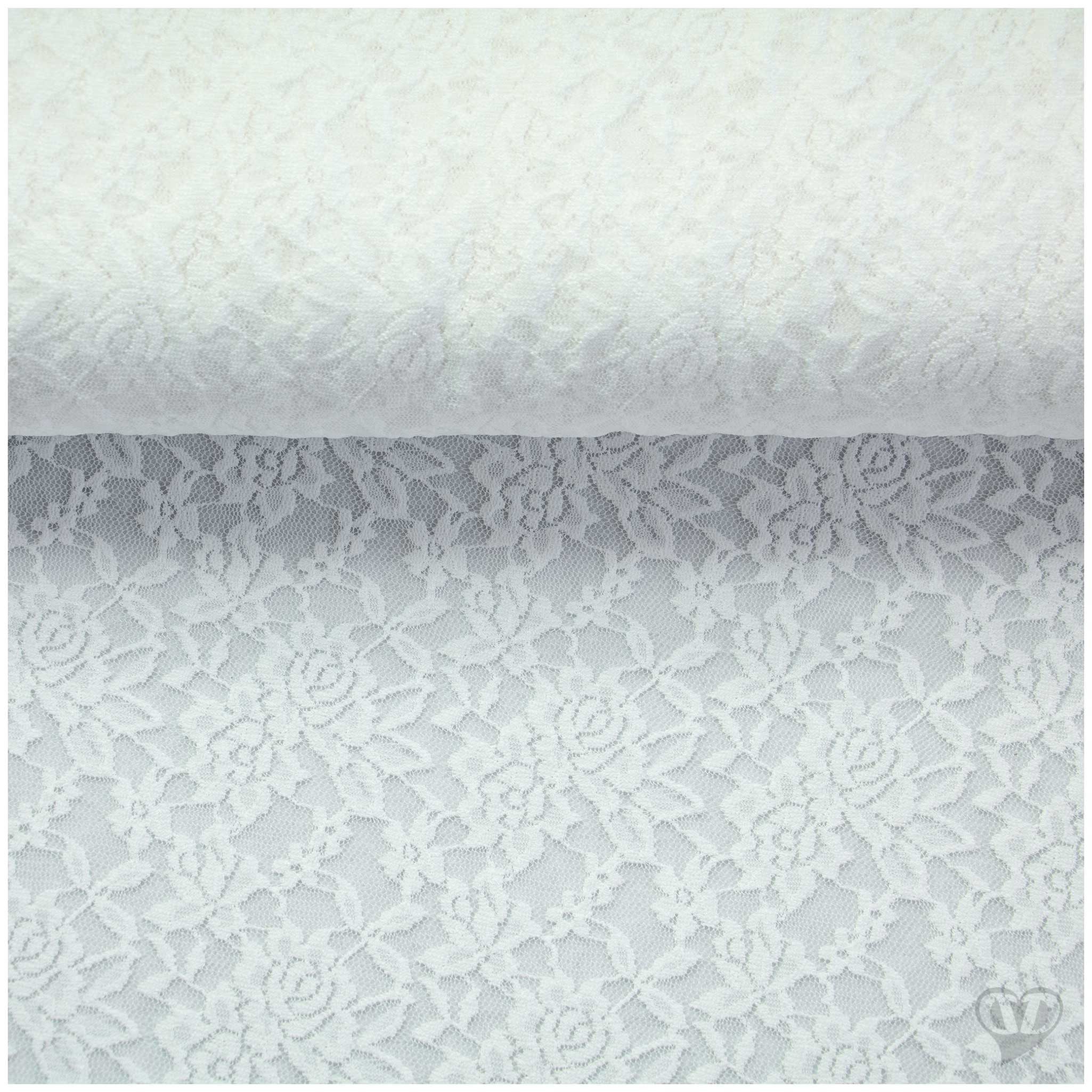 maDDma Stoff Spitzenstoff elastisch Meterware 145cm breit Blumenmuster 145g/m², weiß