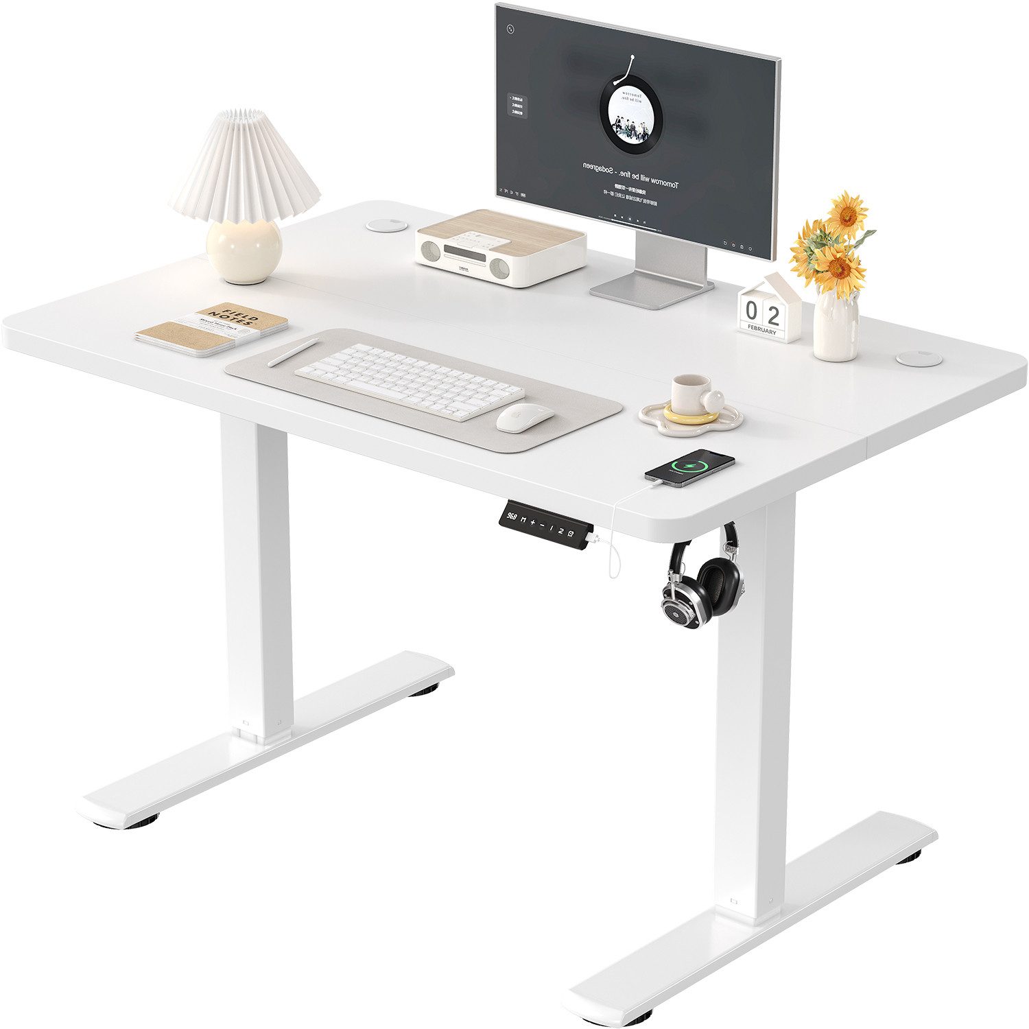 Furnicopia Schreibtisch Höhenverstellbarer mit USB-Ladefunktion und Wecker-Erinnerung (2 Höheneinstellungen 5 Farben und 6 Größen fur eine Vielzahl von Arbeits- und Lernumgebungen)