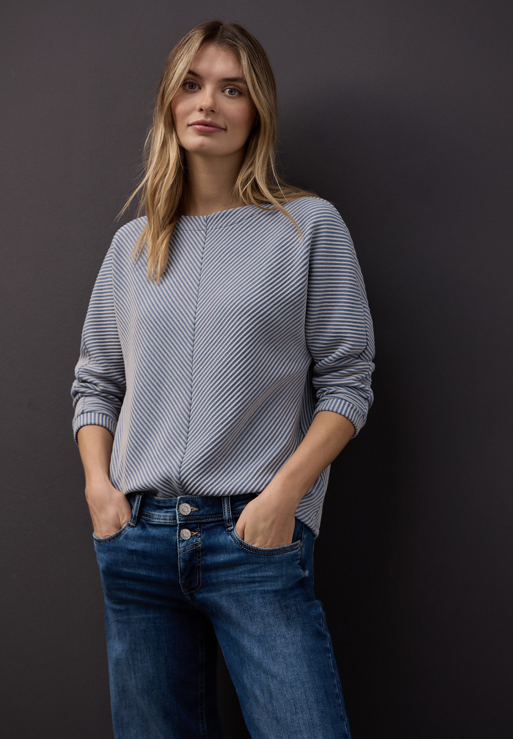 STREET ONE Strickpullover 3/4-Arm mit Two-Tone-Effekt und feinem Strukturmuster
