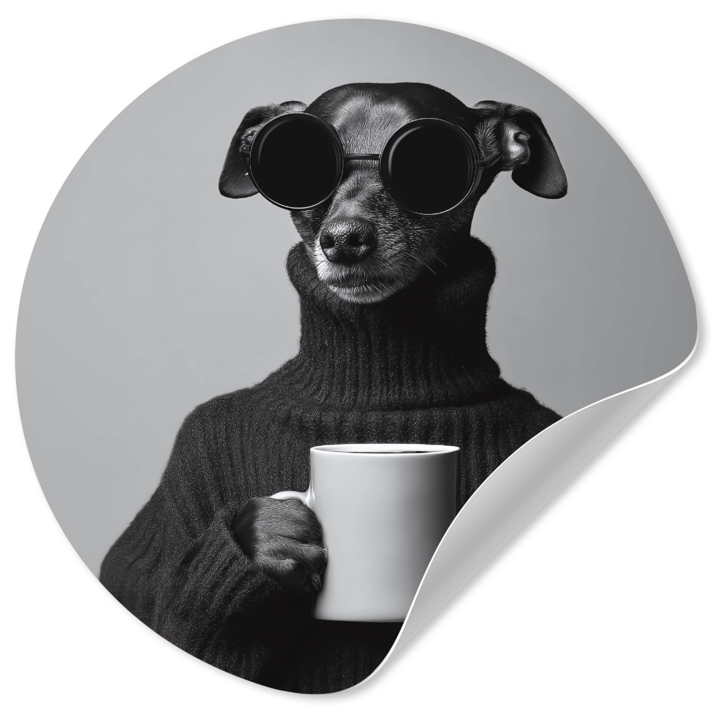 MuchoWow Wandsticker Rollkragenpullover - Hund - Brille - Becher (1 St), Wandtattoo Selbstklebend, Wohnzimmer Deko Aufkleber, 30x30 cm