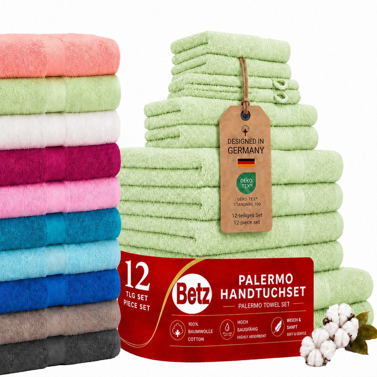 Betz Handtücher 12-TLG. Handtuch-Set Palermo, 100% Baumwolle (Set, 12-St)
