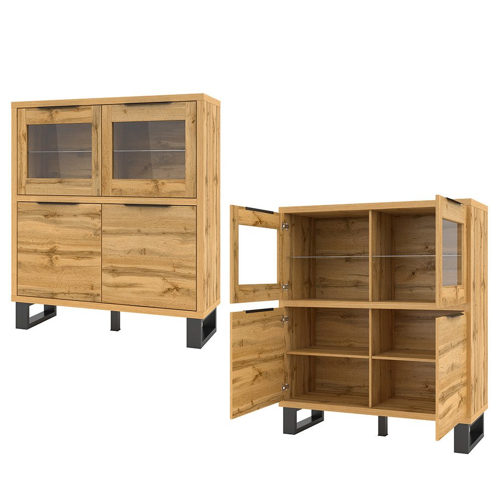 Lomadox Highboard HENDERSON-83, Wohn-/Esszimmer in Wotan Eiche Nb., B/H/T ca. 120/140/45 cm