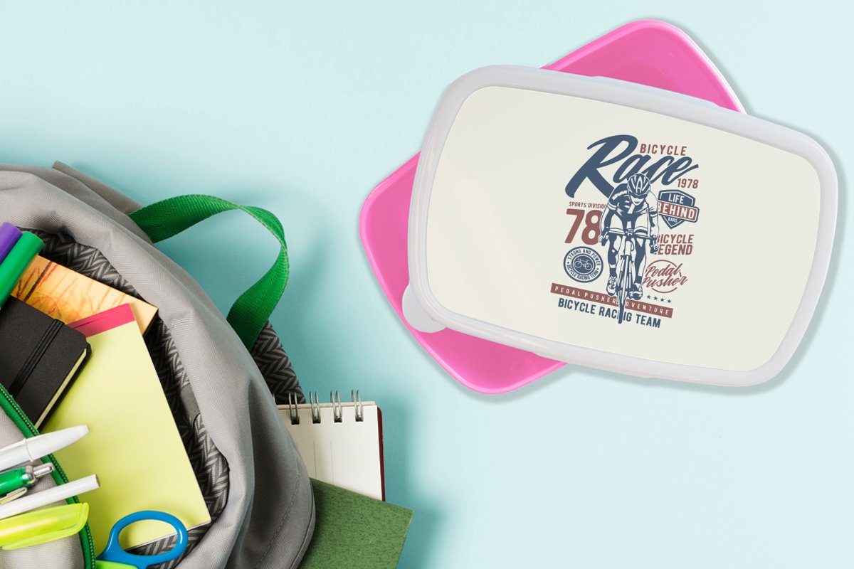 (2-tlg), Erwachsene, Kunststoff, Rennen - - für Brotdose Vintage, Kinder, Straßenradsport Brotbox MuchoWow rosa Mädchen, Snackbox, Kunststoff Lunchbox