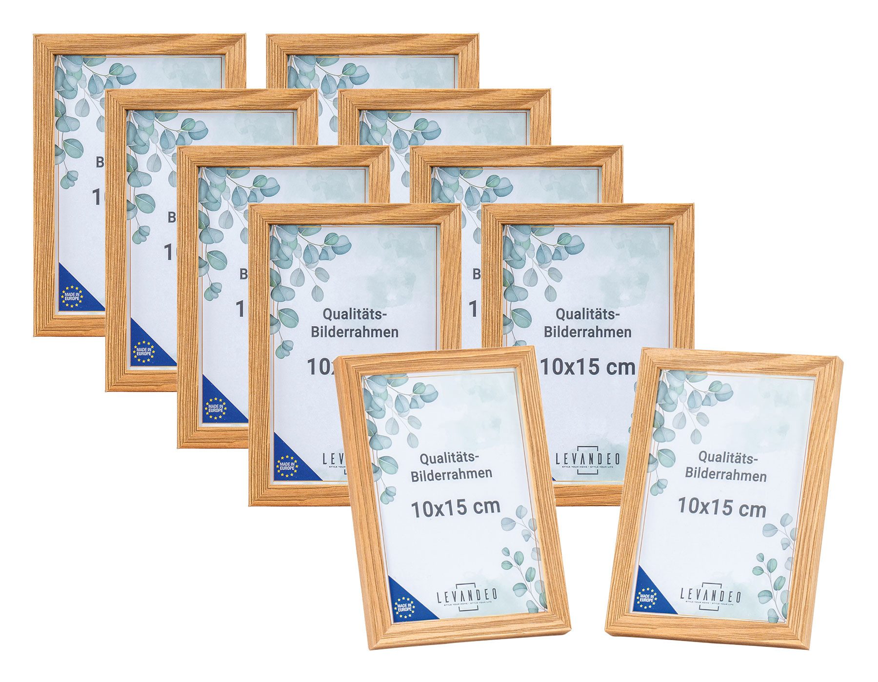 Levandeo® Bilderrahmen, 10er Set Bilderrahmen Echtholz Made in EU 10x15 Nat günstig online kaufen