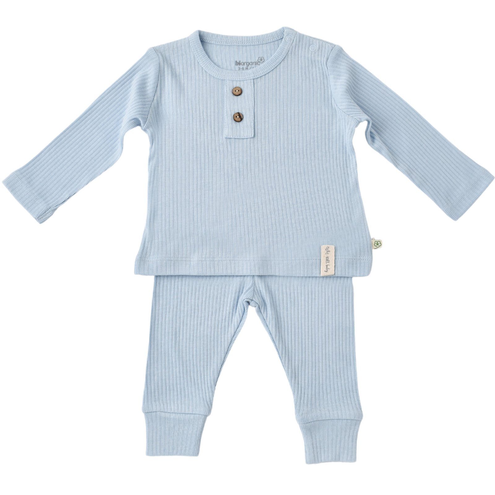 biorganic Pyjama Soft Modal Shirt & Hose Baby Set für Jungen und Mädchen Unisex (Pyjama-Set, 2 tlg., Langarmshirt + Hose) gerippte Textilstruktur, 50% Bio-Baumwolle 50% Modal Größe 62-80 blau