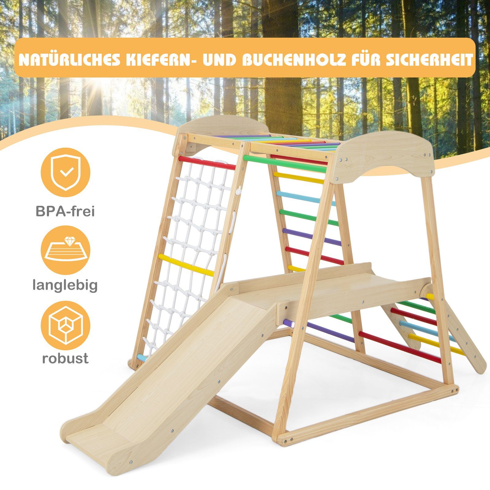 COSTWAY Klettergerüst 6 in 1, mit Rutsche & Kletternetz & Leiter