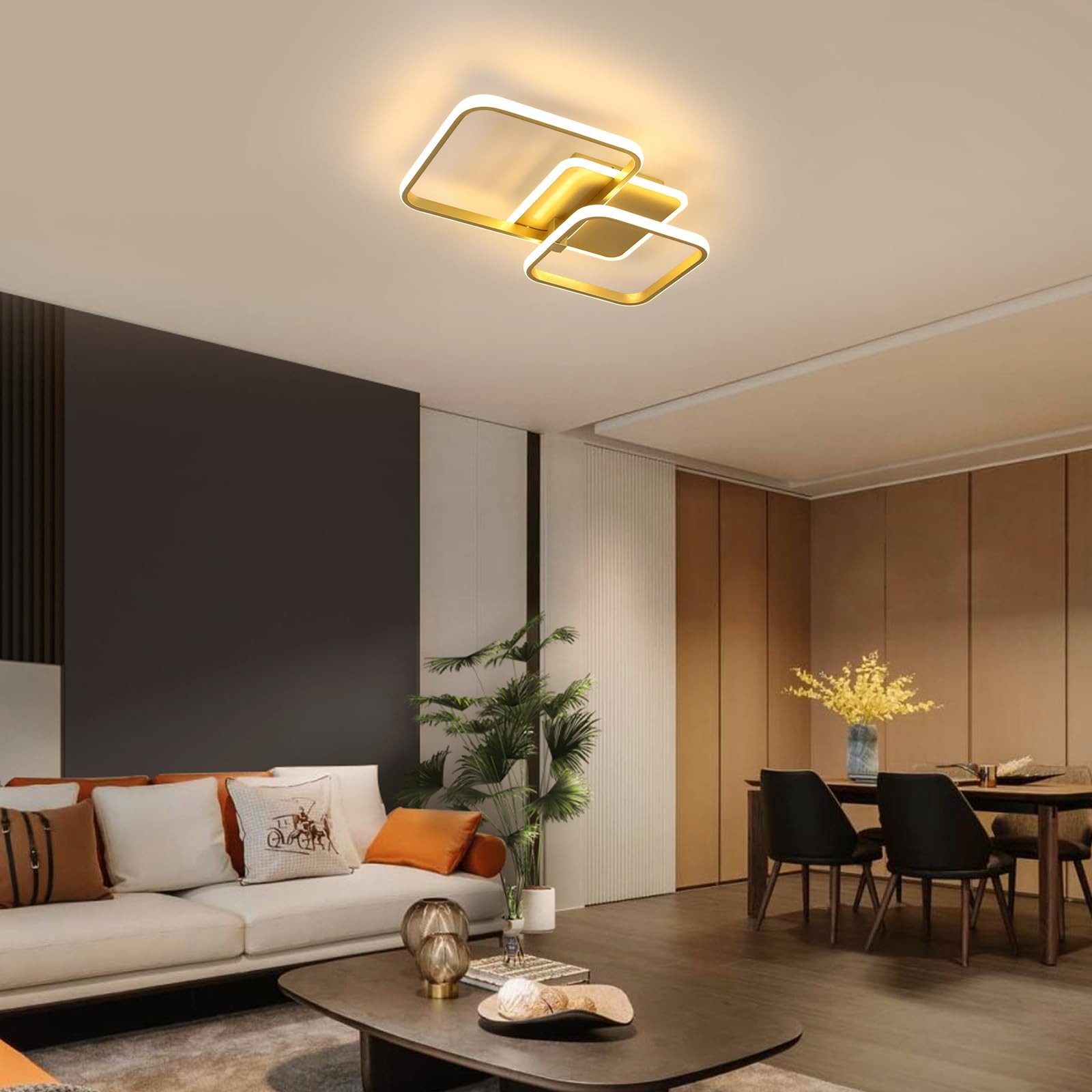 Riserva LED Deckenleuchte Quadratische LED Deckenleuchte Gold, 52W 3000K Warmlicht, 52x38cm