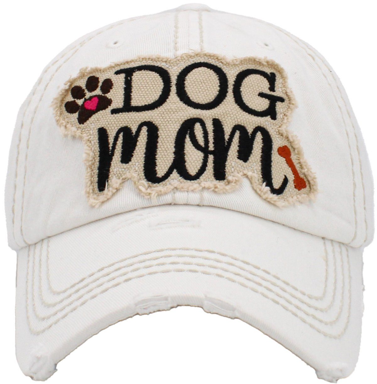 Sporty Cap Cap Vintage Look Washed Baseballcap Mom Damen weiß Vintage used Dog Baseball