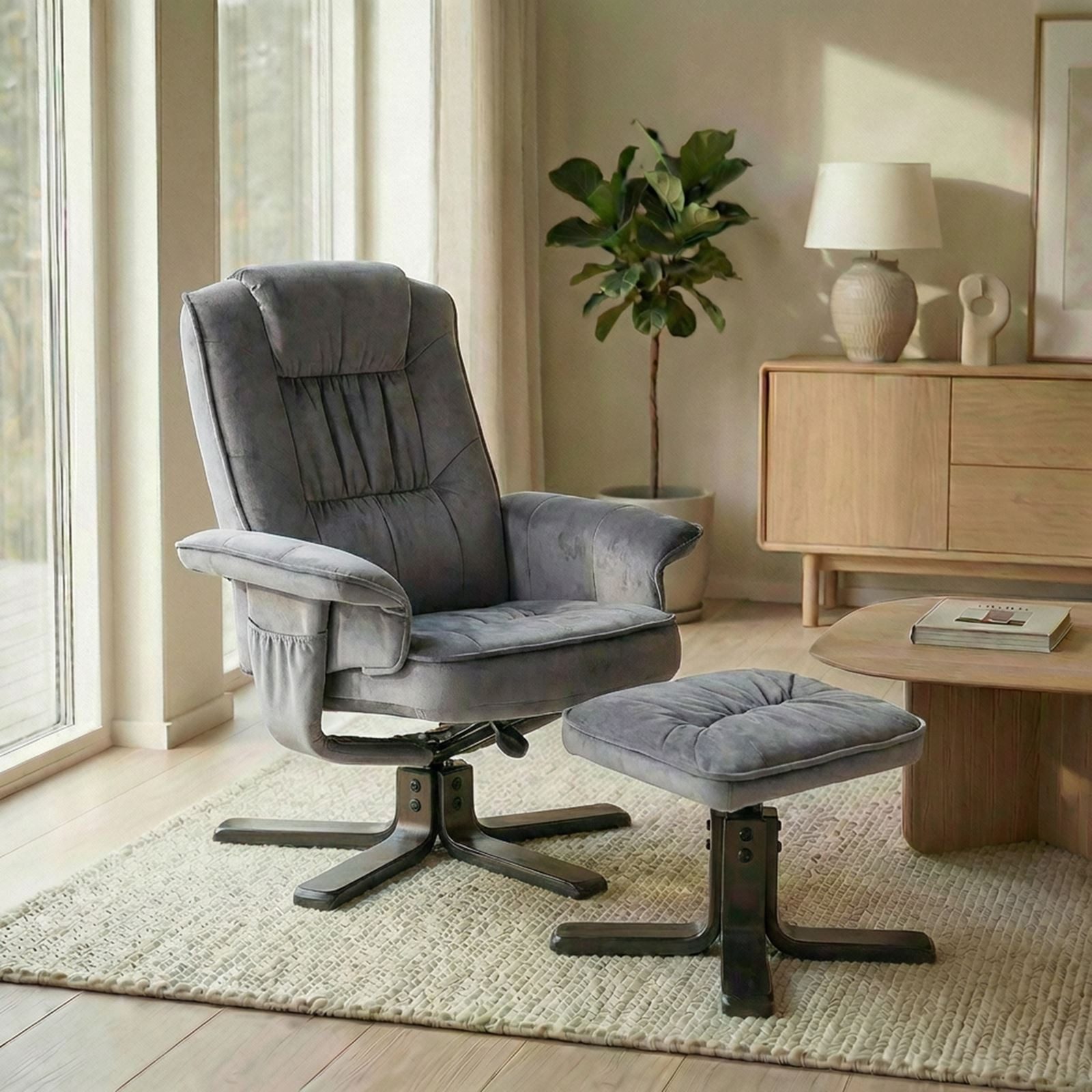 IDIMEX Relaxsessel CHARLES, Relaxsessel Samtstoff mit Hocker Fernsehsessel TV Sessel Relaxstuhl