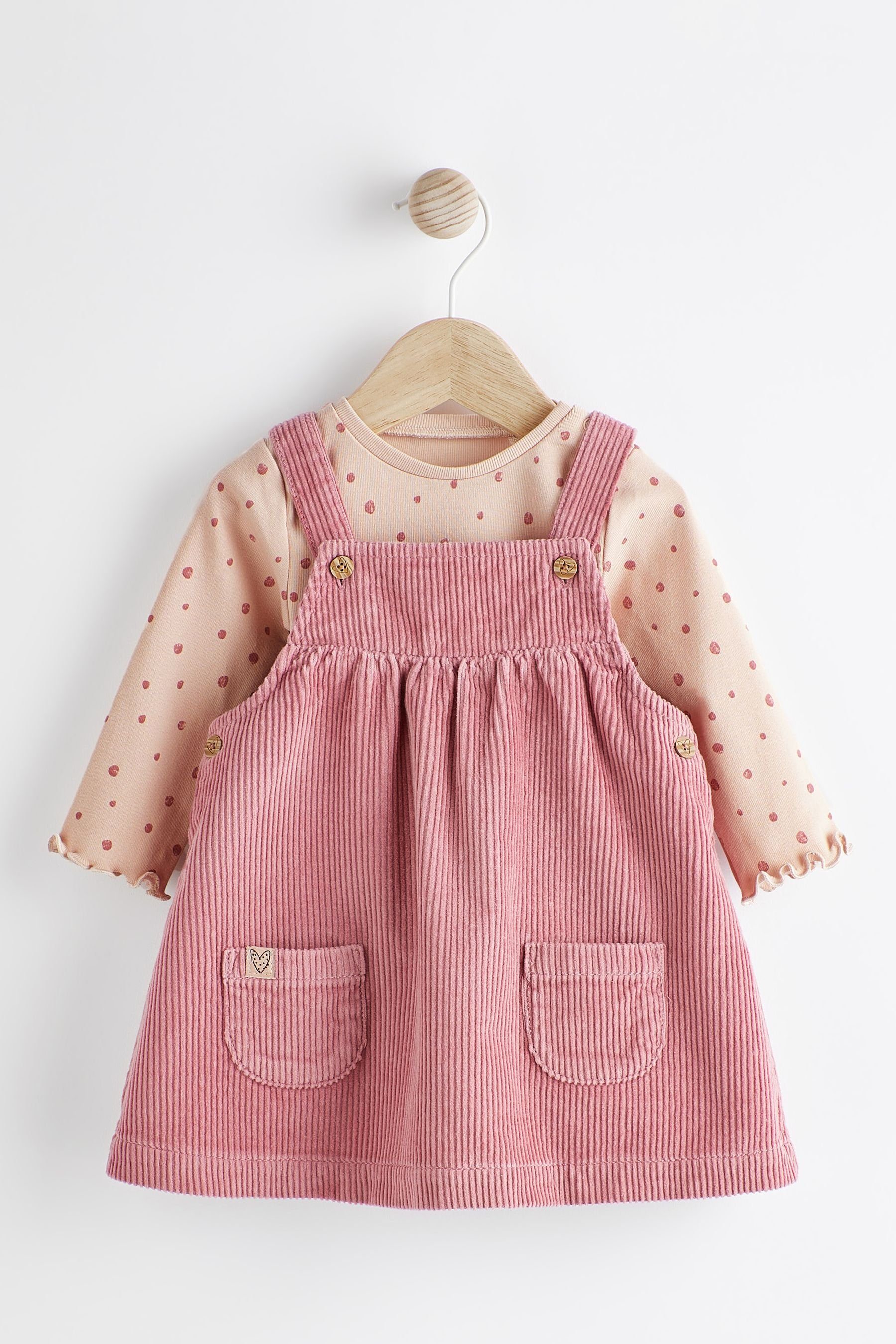 (2-tlg) mit Bodysuit Baby-Set Pink Next und Latzkleid Cord-Trägerkleid