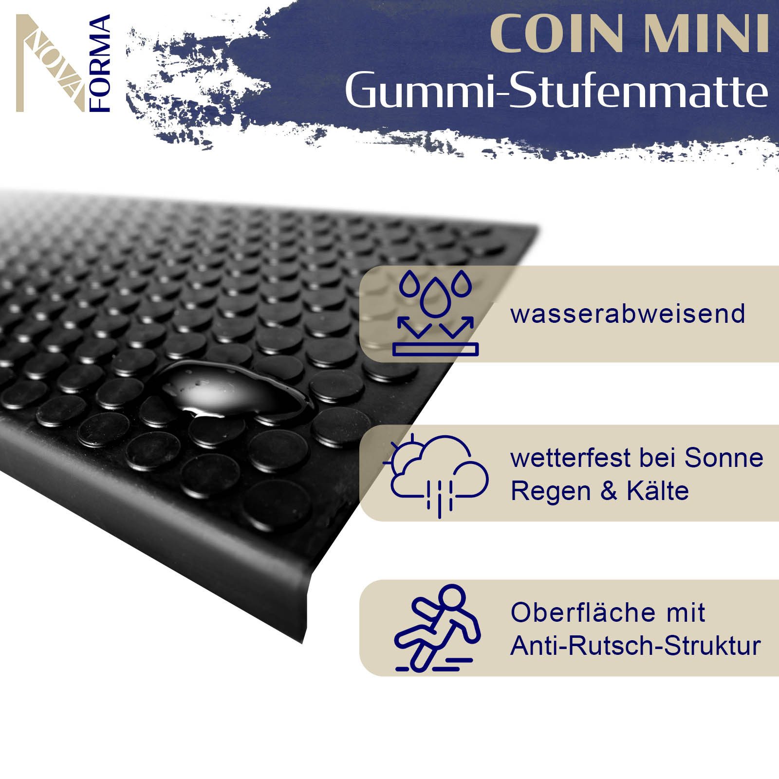 Nova Forma Stufenmatte Gummi Treppenmatten für den Außenbereich, Beständige Gummi-Stufenmatten mit rutschhemmender Eigenschaft