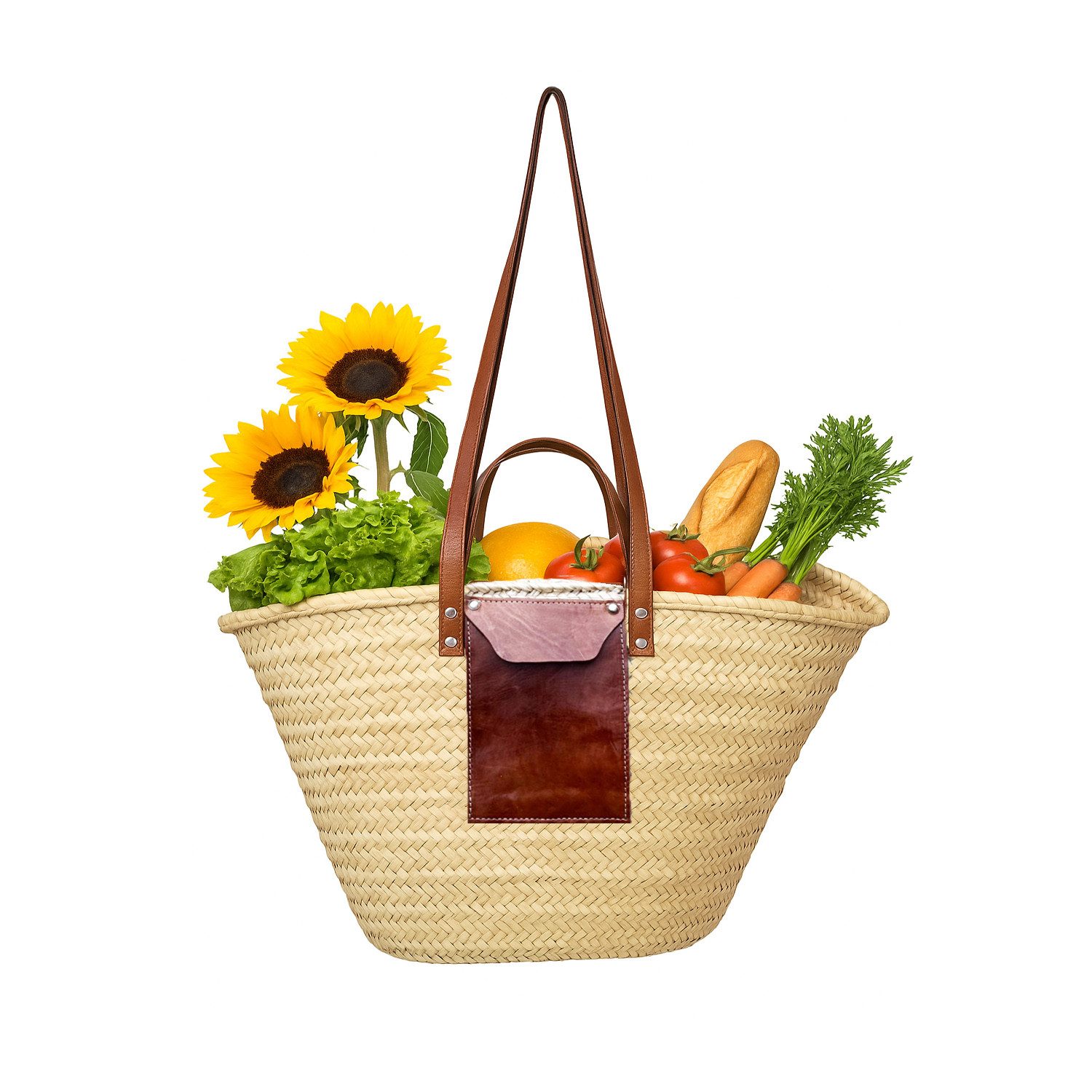 Marrakesch Orient & Mediterran Interior Korbtasche Alifante mit Lederfach, Ibiza Korbtasche 55cm aus Palmblatt & Leder (1-tlg), Handarbeit