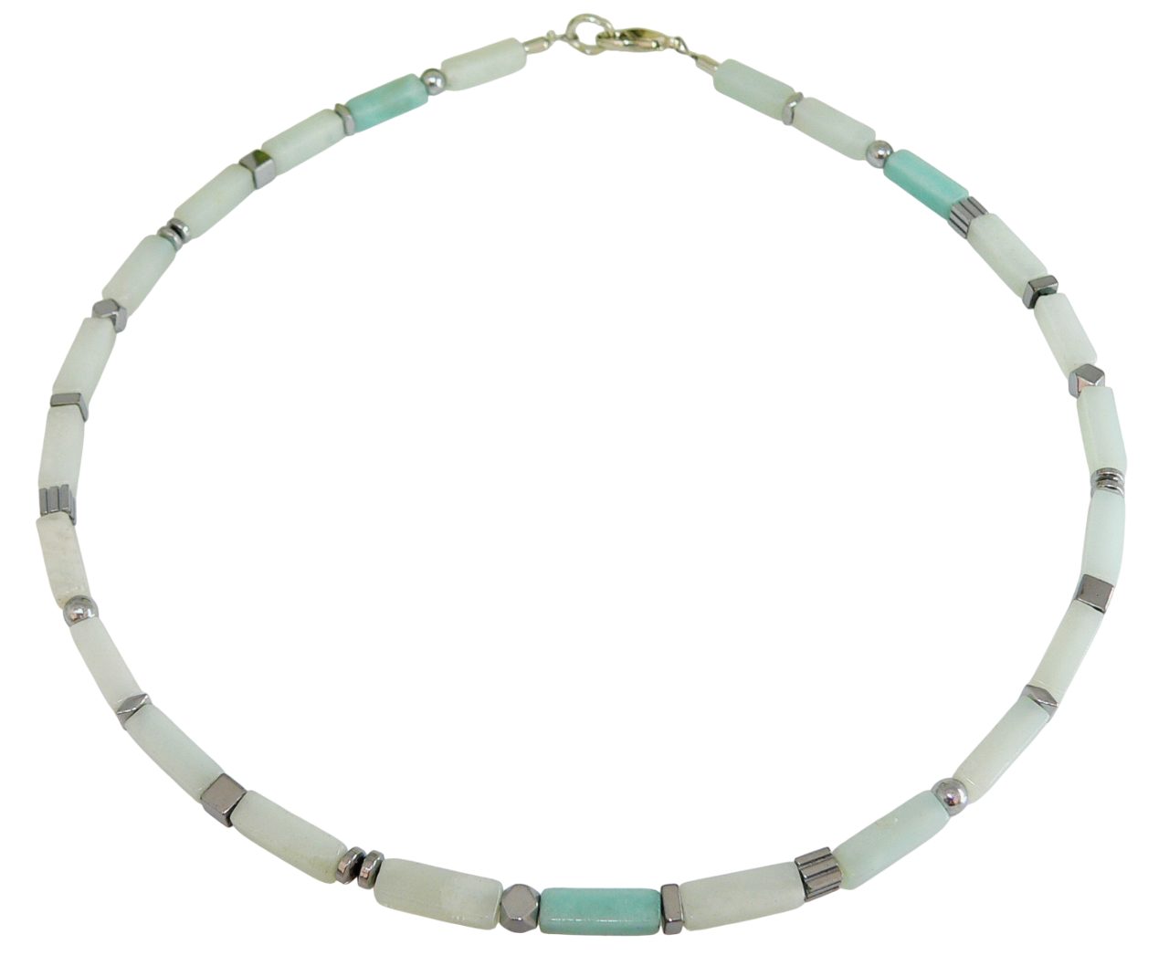 traumschmuck Kette ohne Anhänger 226b Halskette Schmuck,-Edelstein Impression Jaspis hellblau Hämatit (Geschenk, Muttertag, Weihnachten, Geburtstag, Valentinstag, incl. Schmuckbox), handgefertigt, Made in Germany