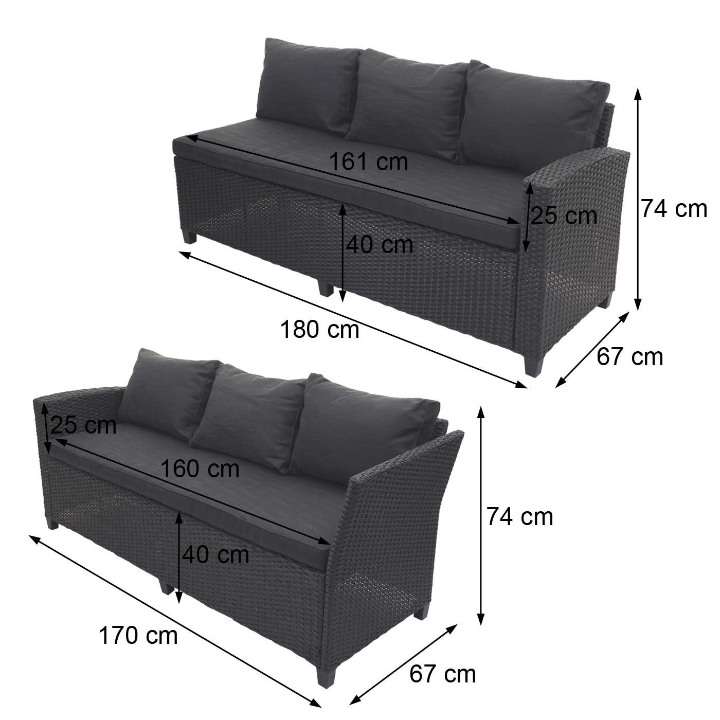 MCW Polstergarnitur mit Bezüge grau Tisch 7 Ablagefläche, Sitzplätze, wasserabweisend (4-tlg), MCW-E96