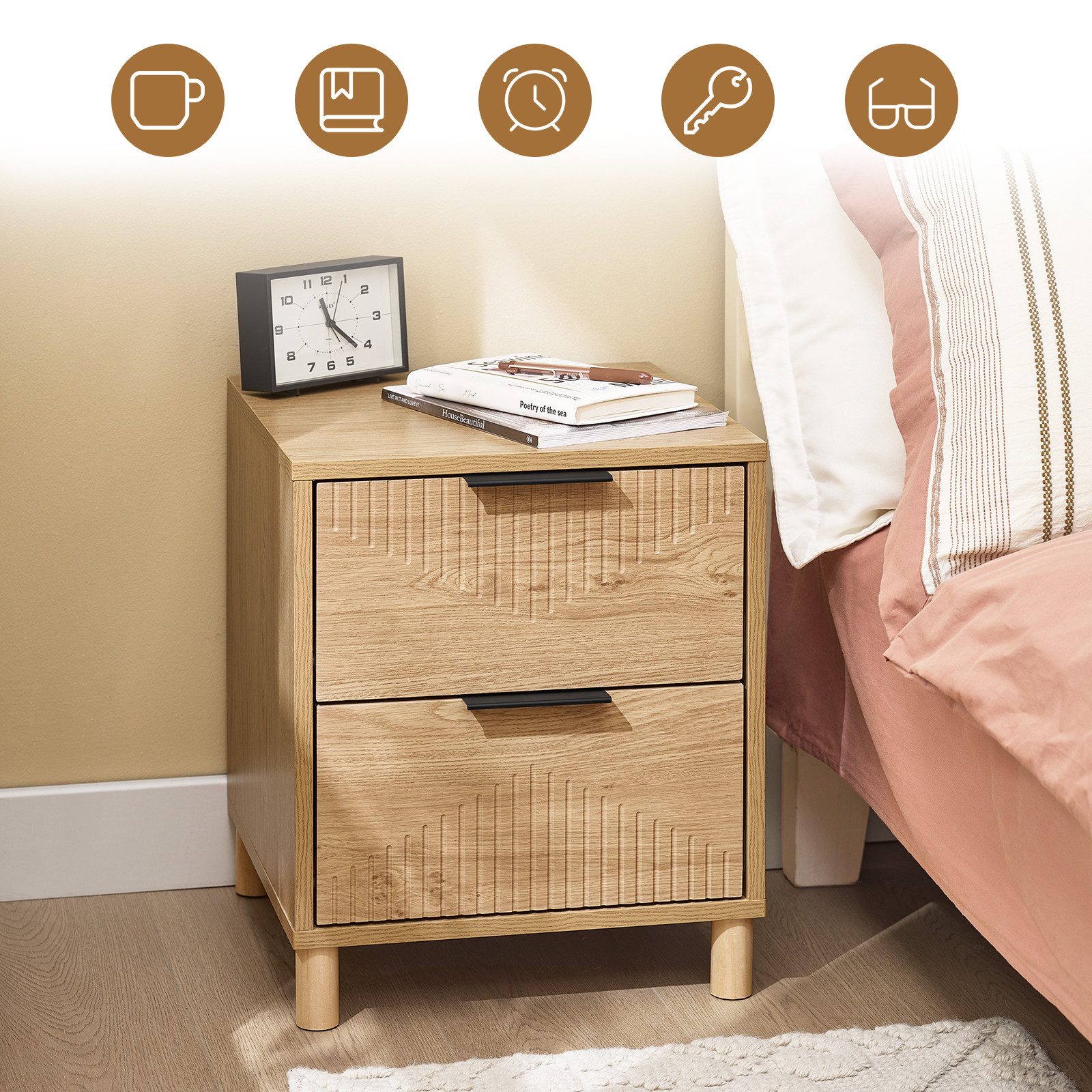 SoBuy Nachttisch FBT166, Nachtschrank mit 2 Schubladen, Beistelltisch (1 Na günstig online kaufen