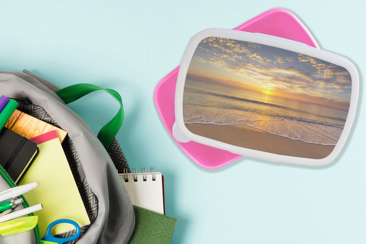 Farben - Sonne, Kinder, Mädchen, Strand rosa Kunststoff, Erwachsene, - MuchoWow Brotbox Kunststoff (2-tlg), Snackbox, Lunchbox Brotdose für