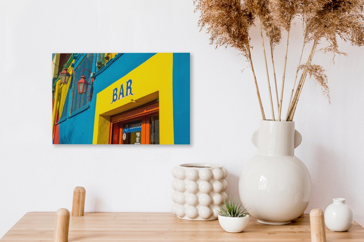 zu cm 30x20 Eingangs Leinwandbild OneMillionCanvasses® Wanddeko, des La Wandbild Aufhängefertig, im Bar Foto Boca, St), (1 Leinwandbilder, argentinischen Stadtteil einer