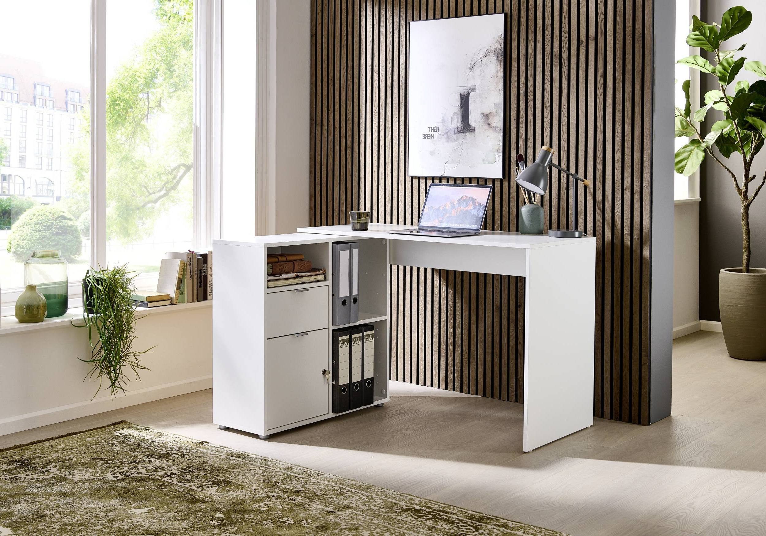 BMG Möbel Eckschreibtisch LENI (Schreibtischplatte mit Regal), Breite 110 cm, spiegelverkehrt montierbar, abschließbare Tür – Bild 3 von 4