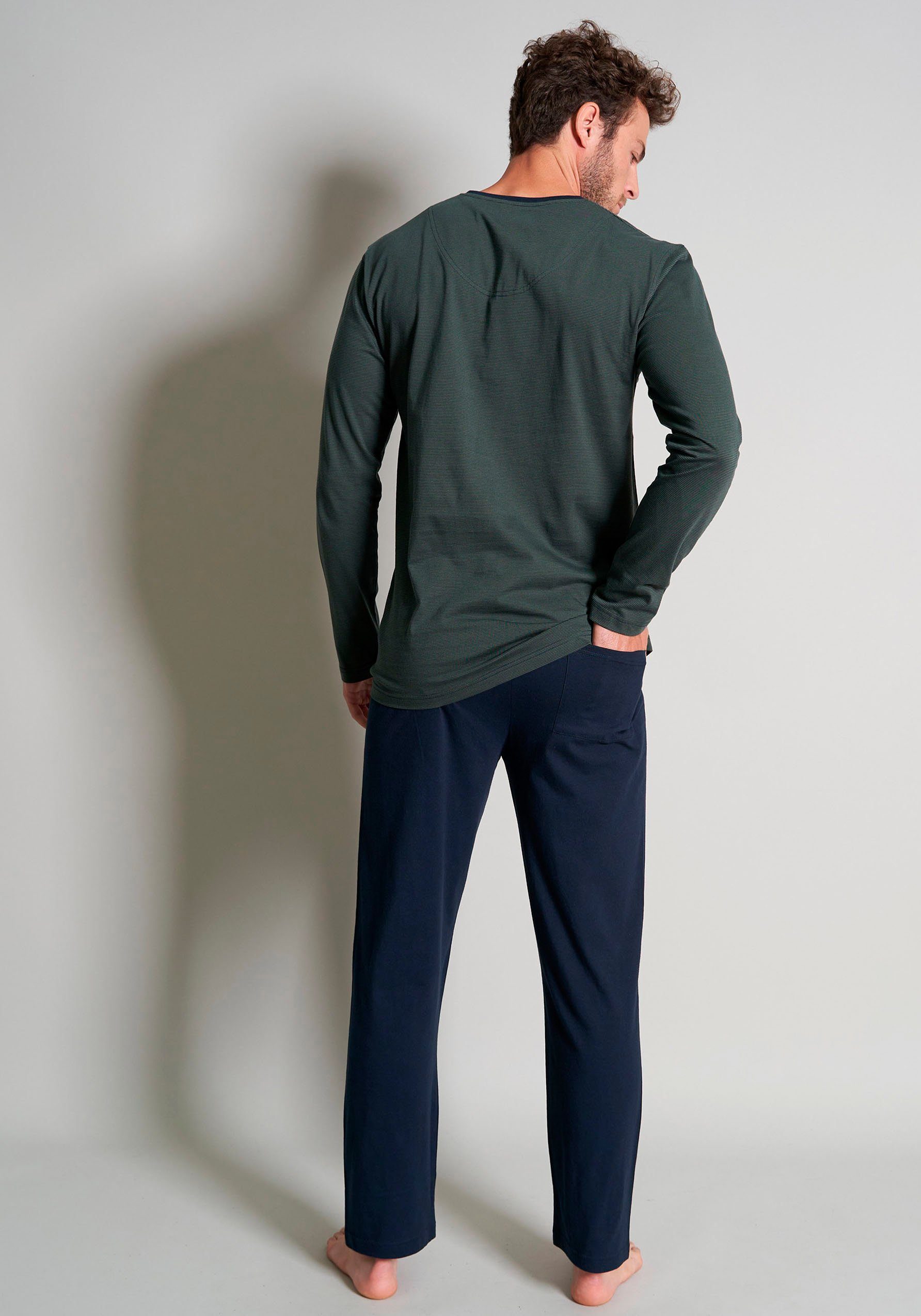 TOM TAILOR Pyjama Nevada (2 tlg) Streifendesign, Langarm, V-Ausschnitt, lange Hose, atmungsaktiv