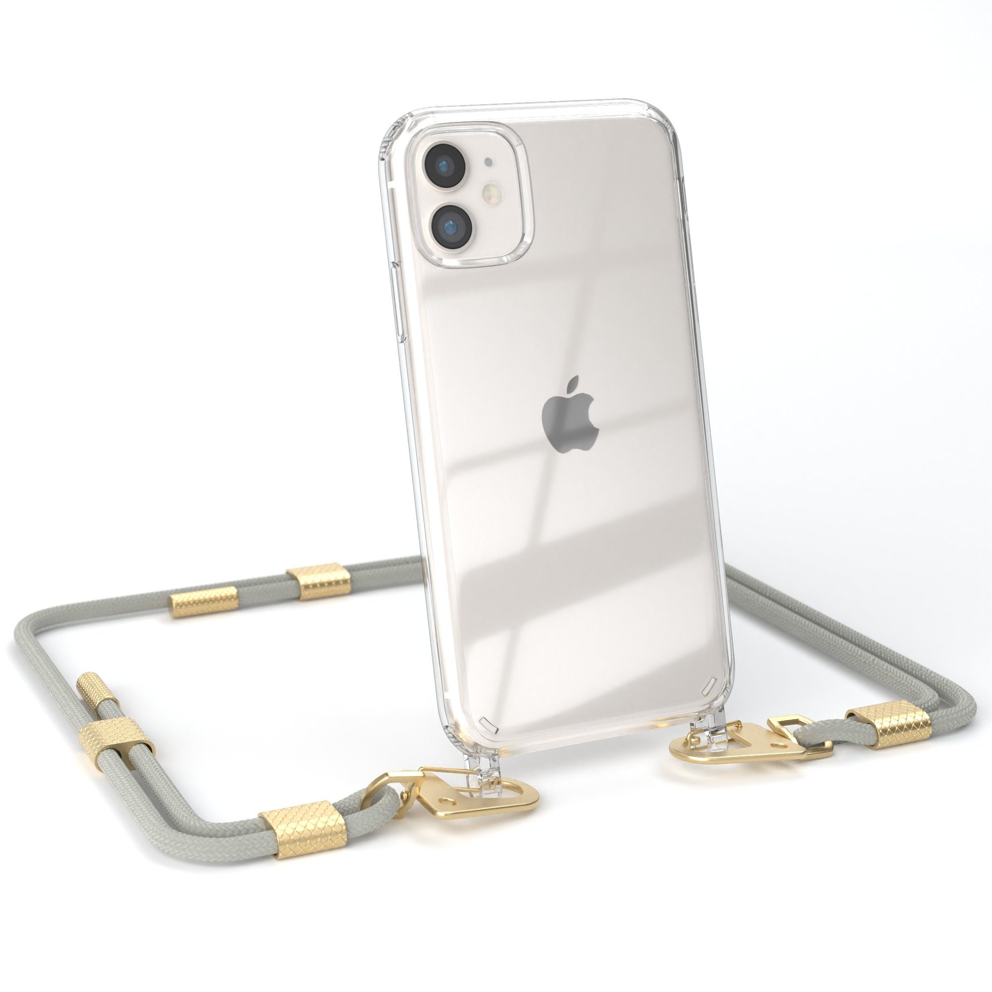 EAZY CASE Handykette Silikonhülle mit runder Kette für Apple iPhone 11 6,1 Zoll, Schutzhülle zum Umhängen Handyhülle mit Umhängeband Schwarz Grau Taupe