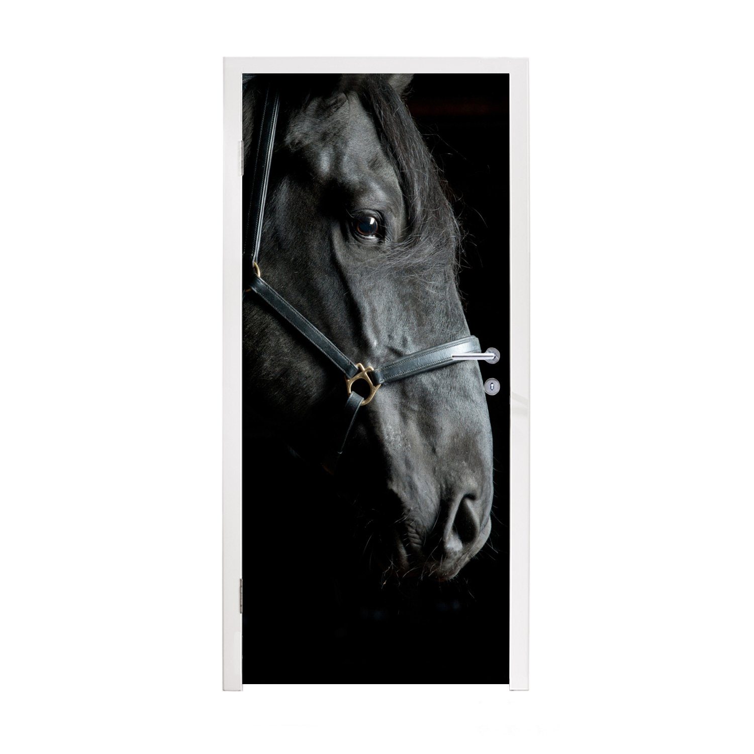 MuchoWow Türtapete Pferd - Leicht - Schwarz, Matt, bedruckt, (1 St), Fototapete für Tür, Türaufkleber, 75x205 cm | Türtapeten