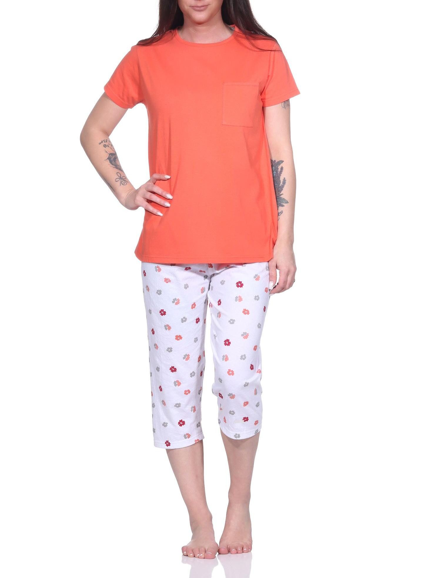 Pyjama Damen Schlafanzug mit T-Shirt 3/4 Capri Hose und lässigem Design