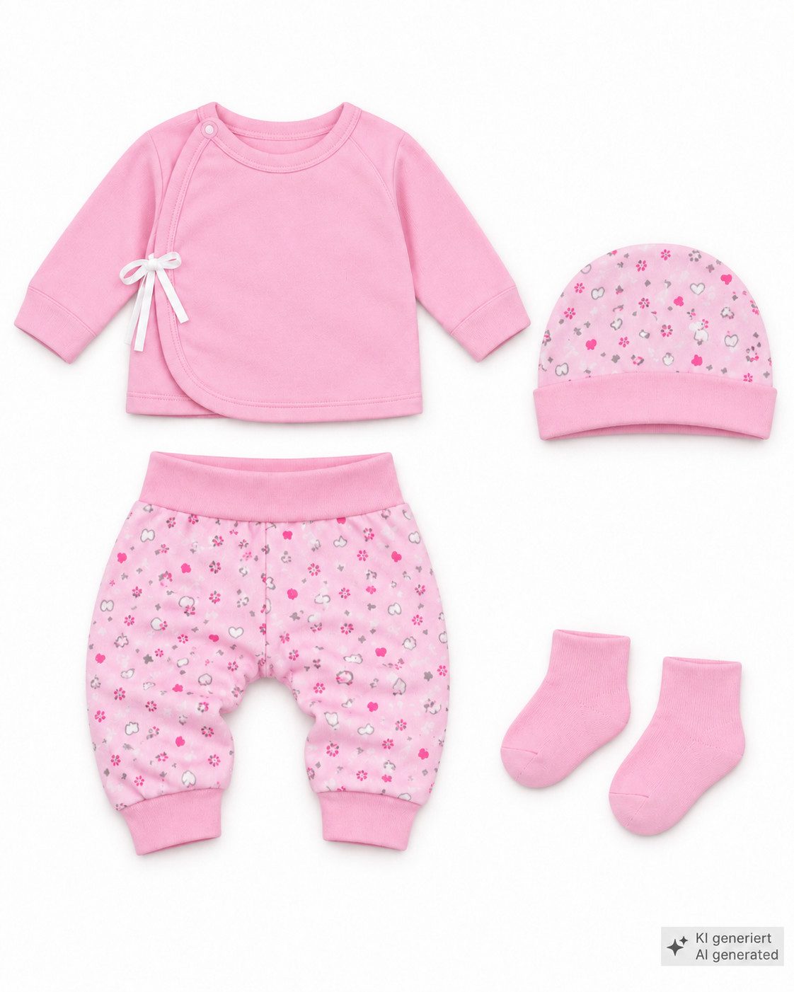 La Bortini Neugeborenen-Geschenkset Baby Set Wickelhemdchen mit Kratzschutz Hose Mütze Socken neutral (4-teilig, Strümpfe, Mitwachshose, Mützchen, Langarmshirt, – Bild 2 von 2