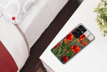 MuchoWow Handyhülle Blumen - Mohnblumen - Natur - Rot, Phone Case, Handyhülle Samsung Galaxy S21 Ultra, Silikon, Schutzhülle