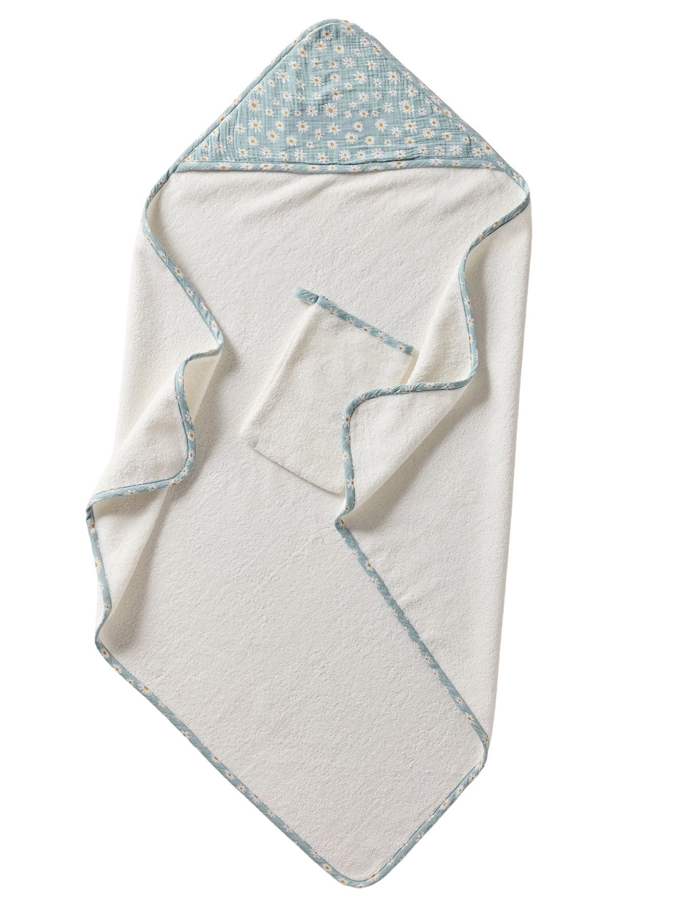 vertbaudet Kapuzenhandtuch Set aus Badecape & Waschhandschuh Baby MARGERITEN