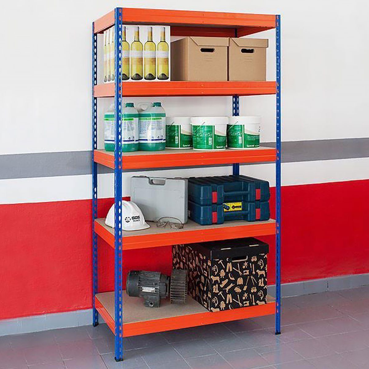 Office Marshal Schwerlastregal Grizzly Blau-Orange, Erhältlich in 8 Größen, Bis zu 1500 kg Tragkraft