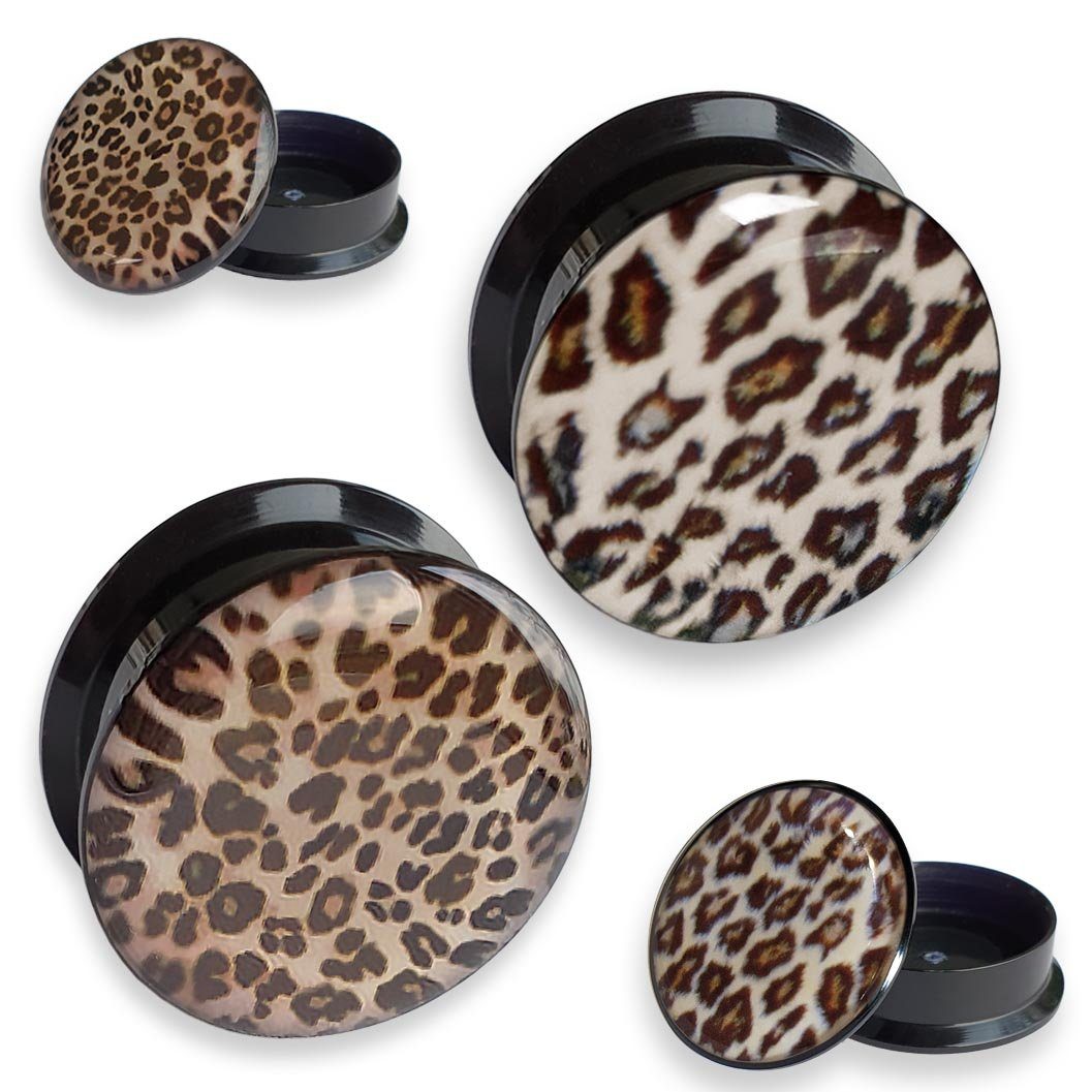 viva-adorno Plug 1 Stück Flesh Plug Ohr Leo Tunnel Acryl Leopardenmuster Leoprint, Leopard Schraubverschluss Innengewinde
