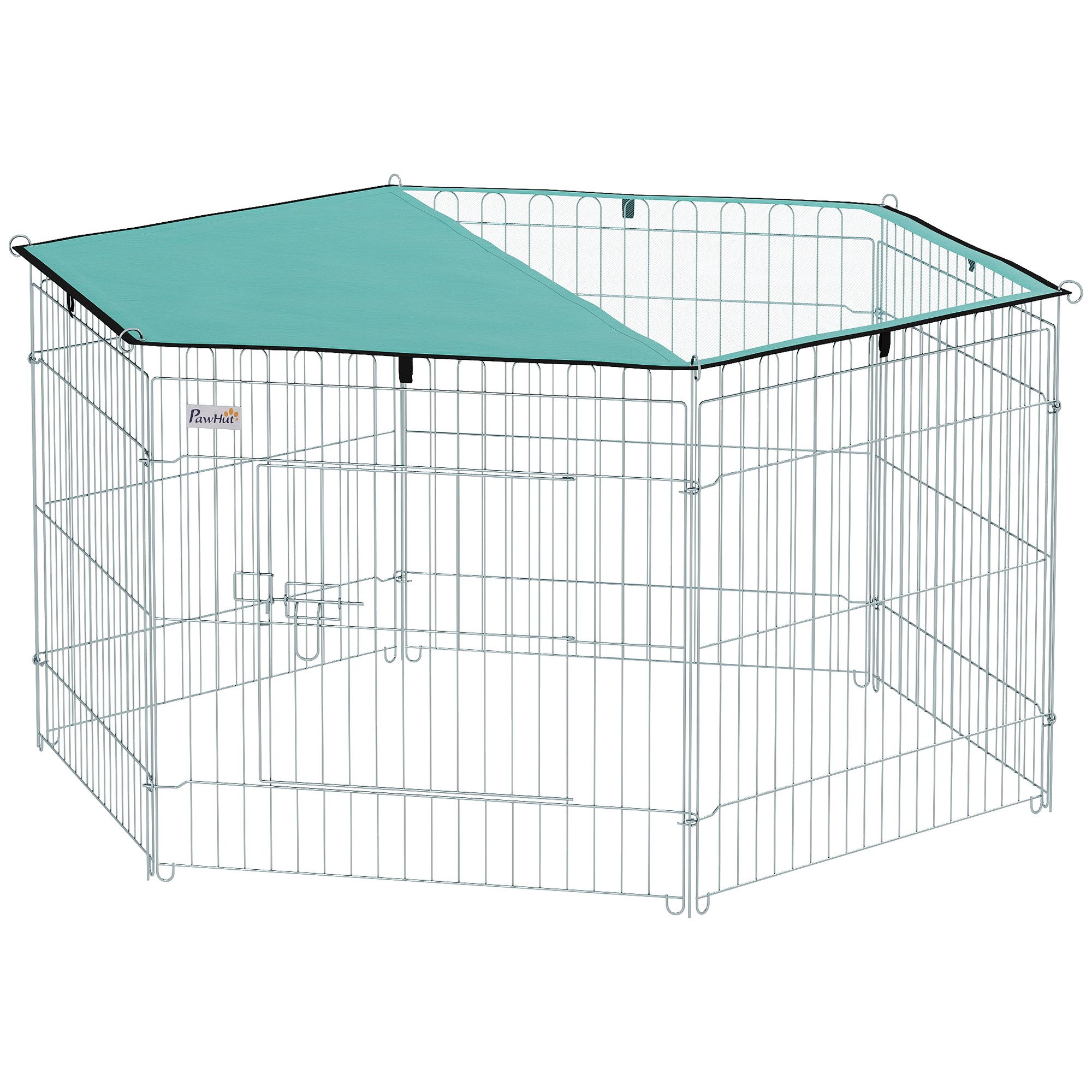 ZMH Freigehege Draht-Laufstall für Hunde und Welpen, Ø 120 x 60 cm, mit wasserdichter Polyesterabdeckung. Haustiergehege
