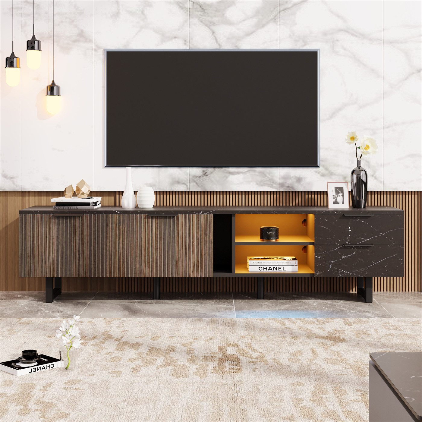 autolock TV-Schrank 200cm TV-Schrank mit schwarzer günstig online kaufen