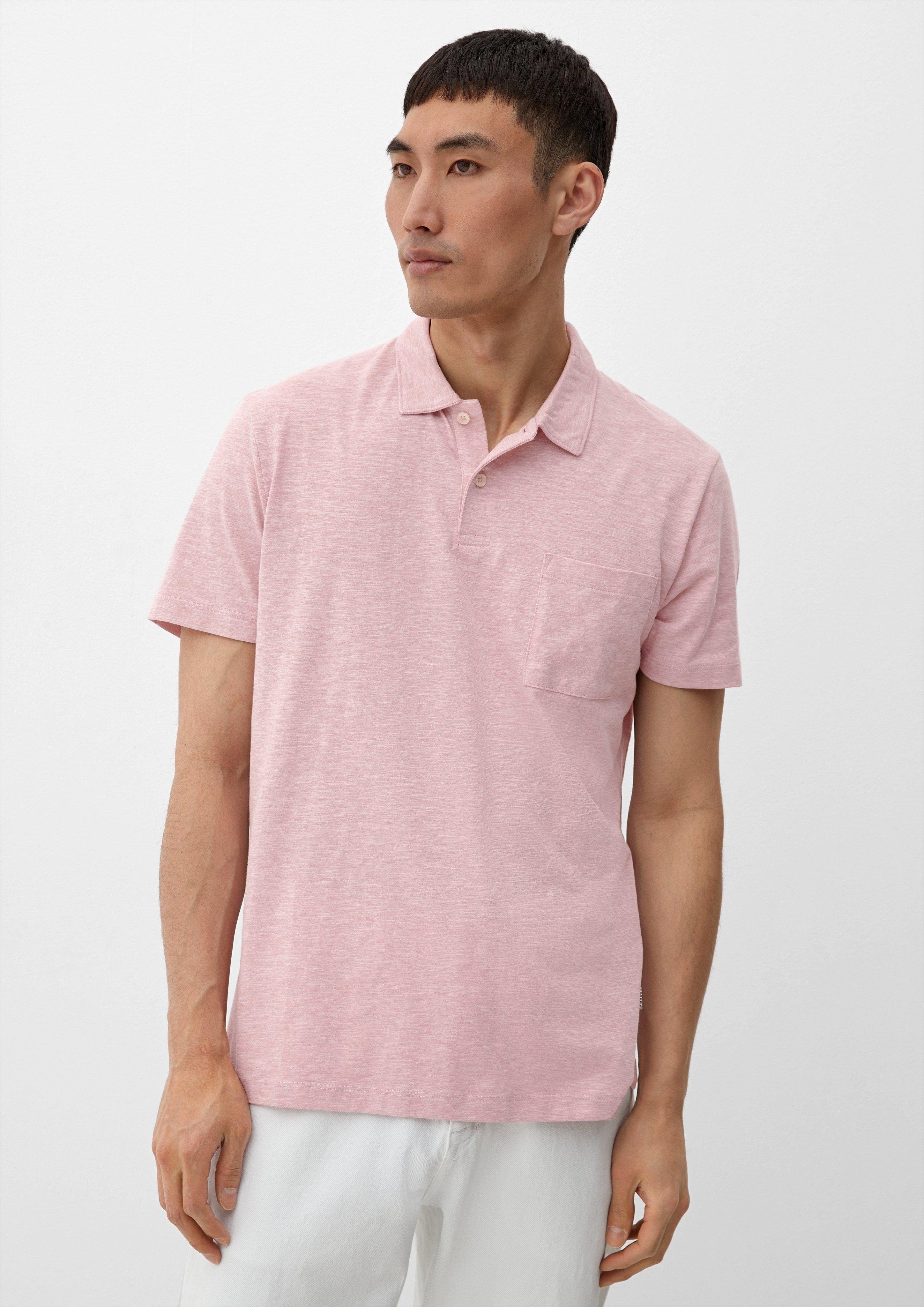s.Oliver Kurzarmshirt Poloshirt mit Flammgarnstruktur Blende rosa