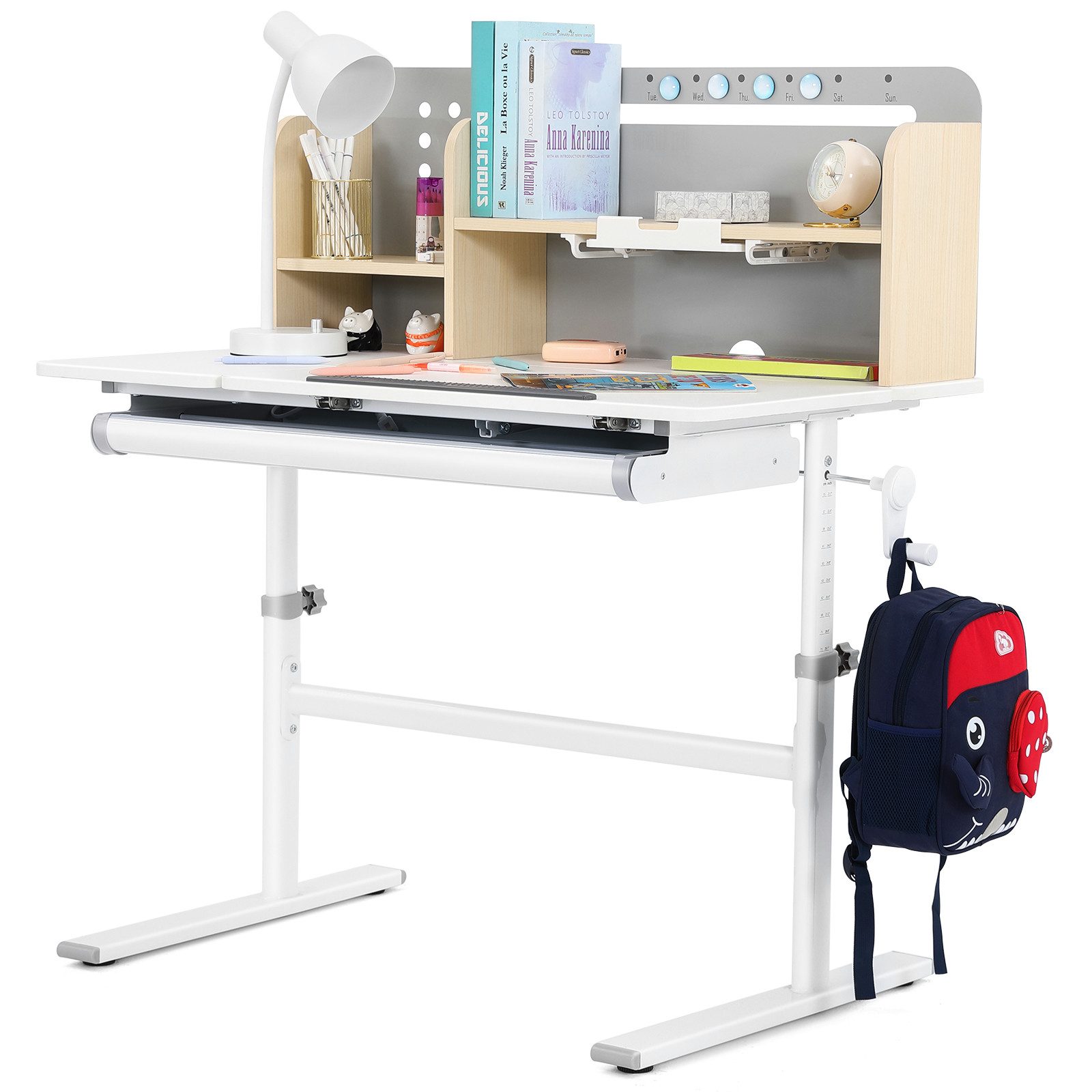 JOYLDIAS Kinderschreibtisch Höhenverstellbar Studiertisch für Kinder (1-St), mit Bücherregale Schubladen und Haken,100 x 60 x 55-75 cm – Bild 4 von 5