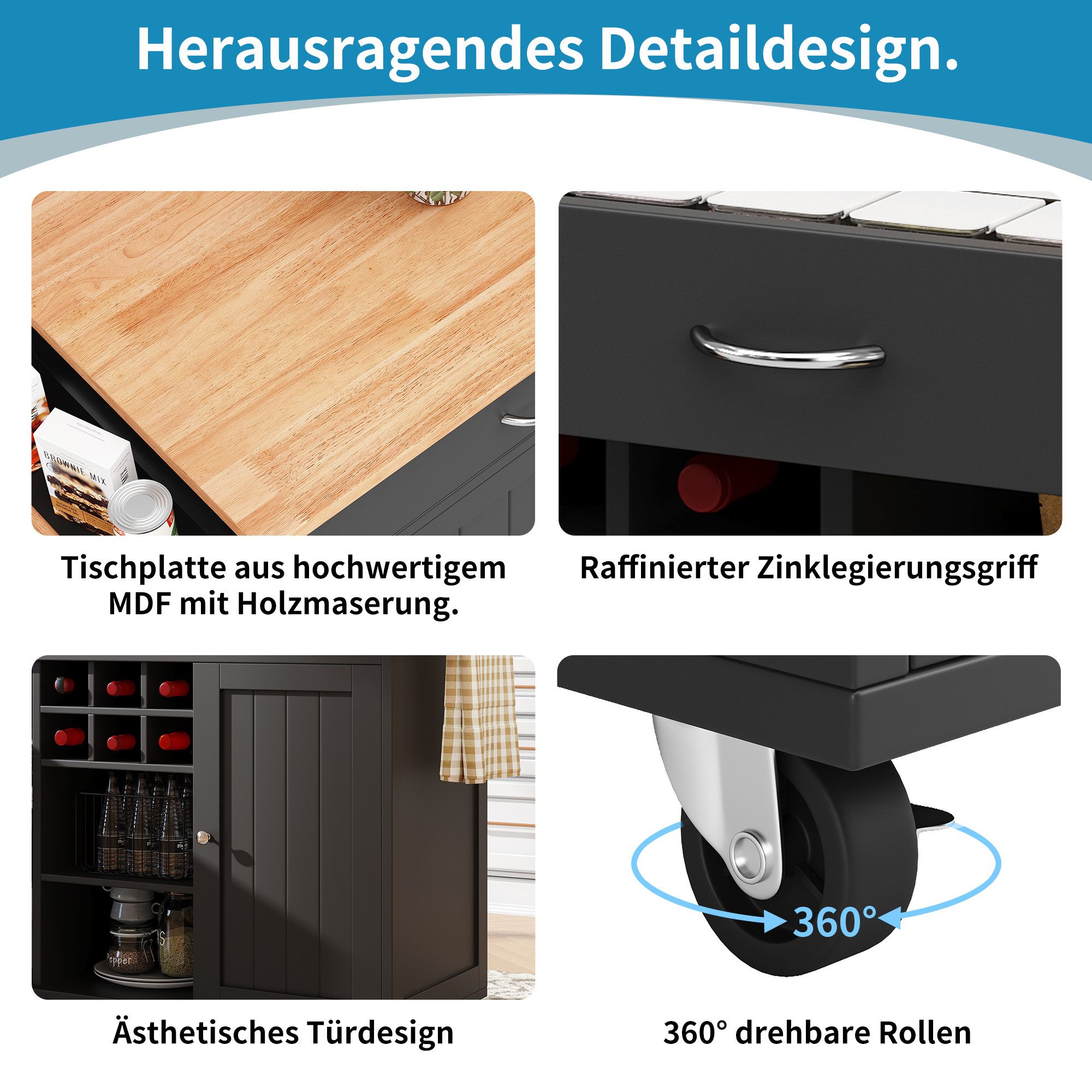 i@home Küchenwagen Moderne Kücheninsel(102×45×92cm), Küchenschrank, Multifu günstig online kaufen