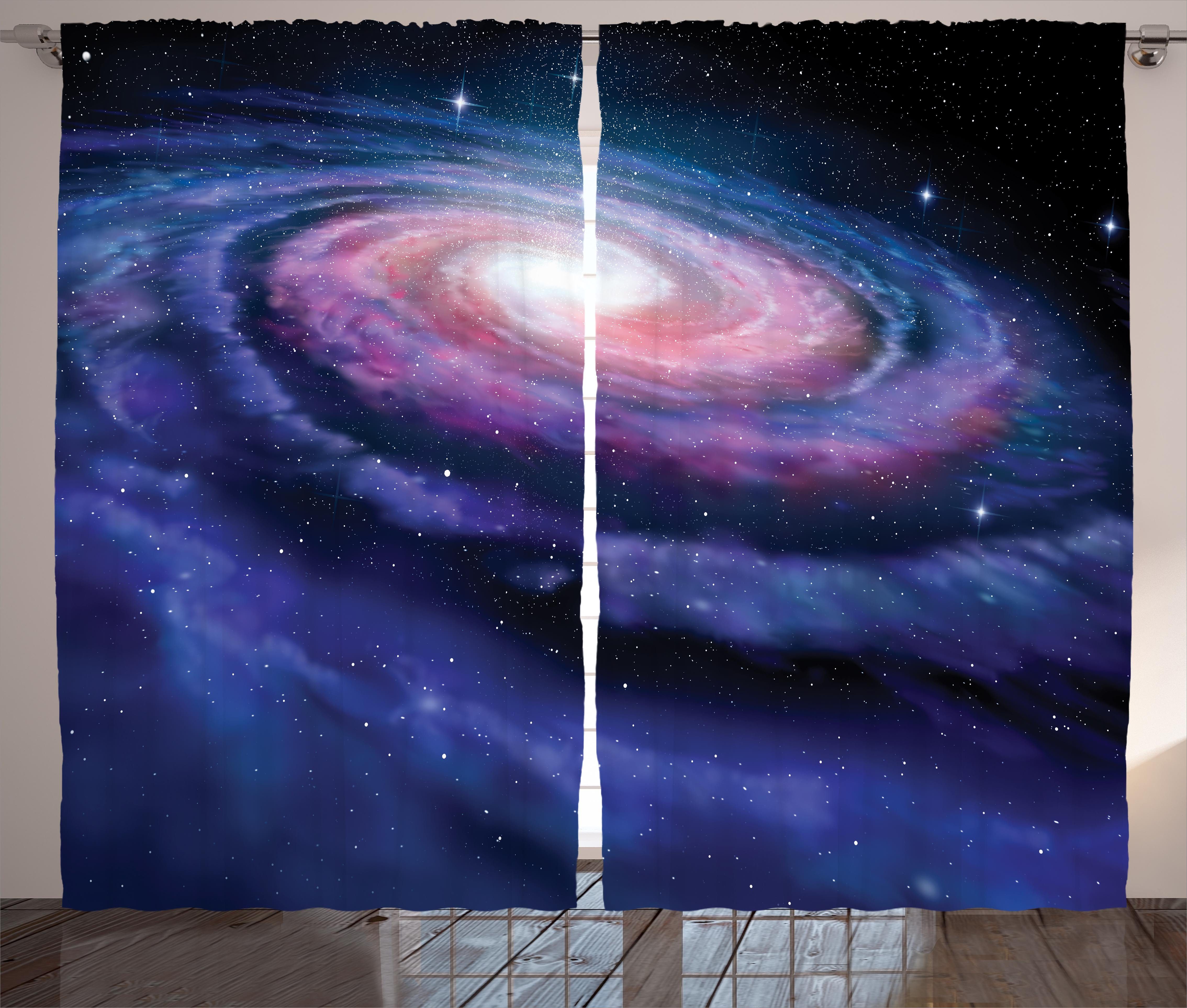 Gardine Schlafzimmer Kräuselband Vorhang mit Schlaufen und Haken, Abakuhaus, Galaxis Nebel im Weltraum