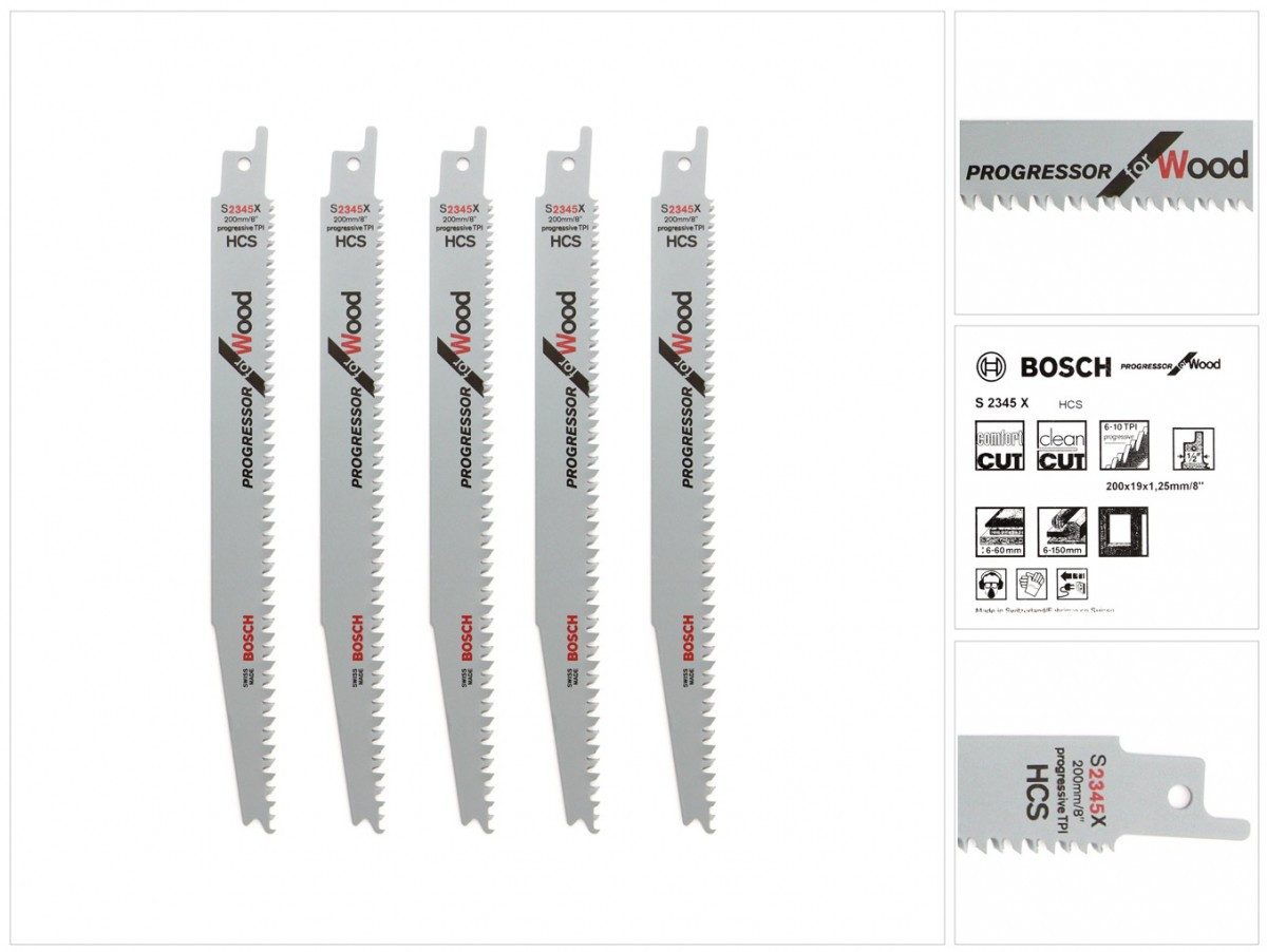 Bosch Professional Säbelsägeblatt 5 Säbelsägeblätter 200 mm Progressor for Wood S 2345 X / S2345X